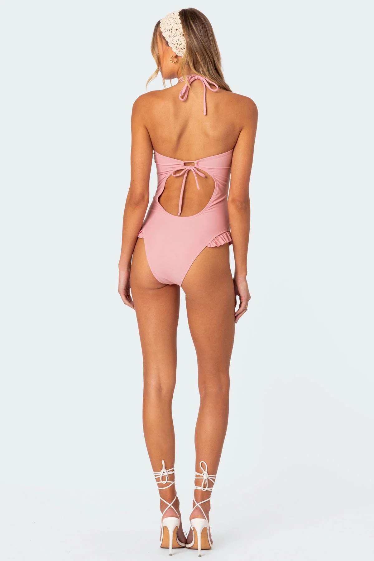 Pink Cut Out One-Piece Swimsuit with Bead Detailing