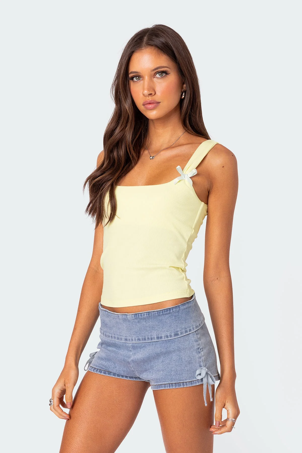 Yellow Ribbed Tank Top Womens Sleeveless Shirt