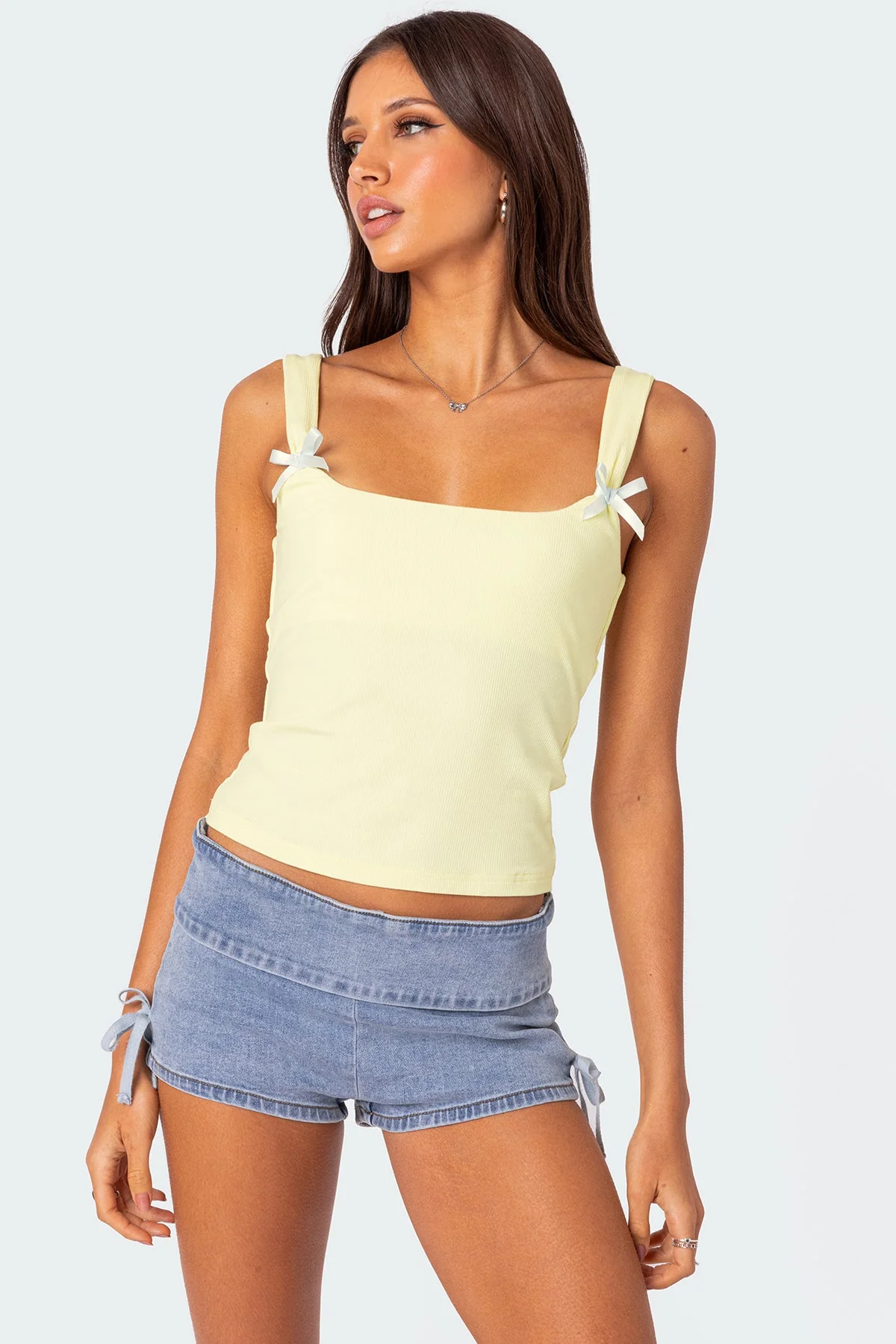 Yellow Ribbed Tank Top Womens Sleeveless Shirt