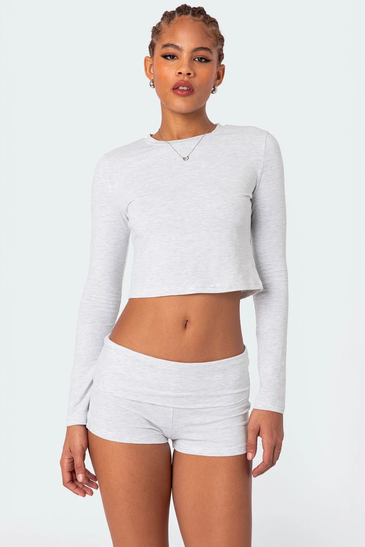 Cozy Gray Melange Long Sleeve Top for Women