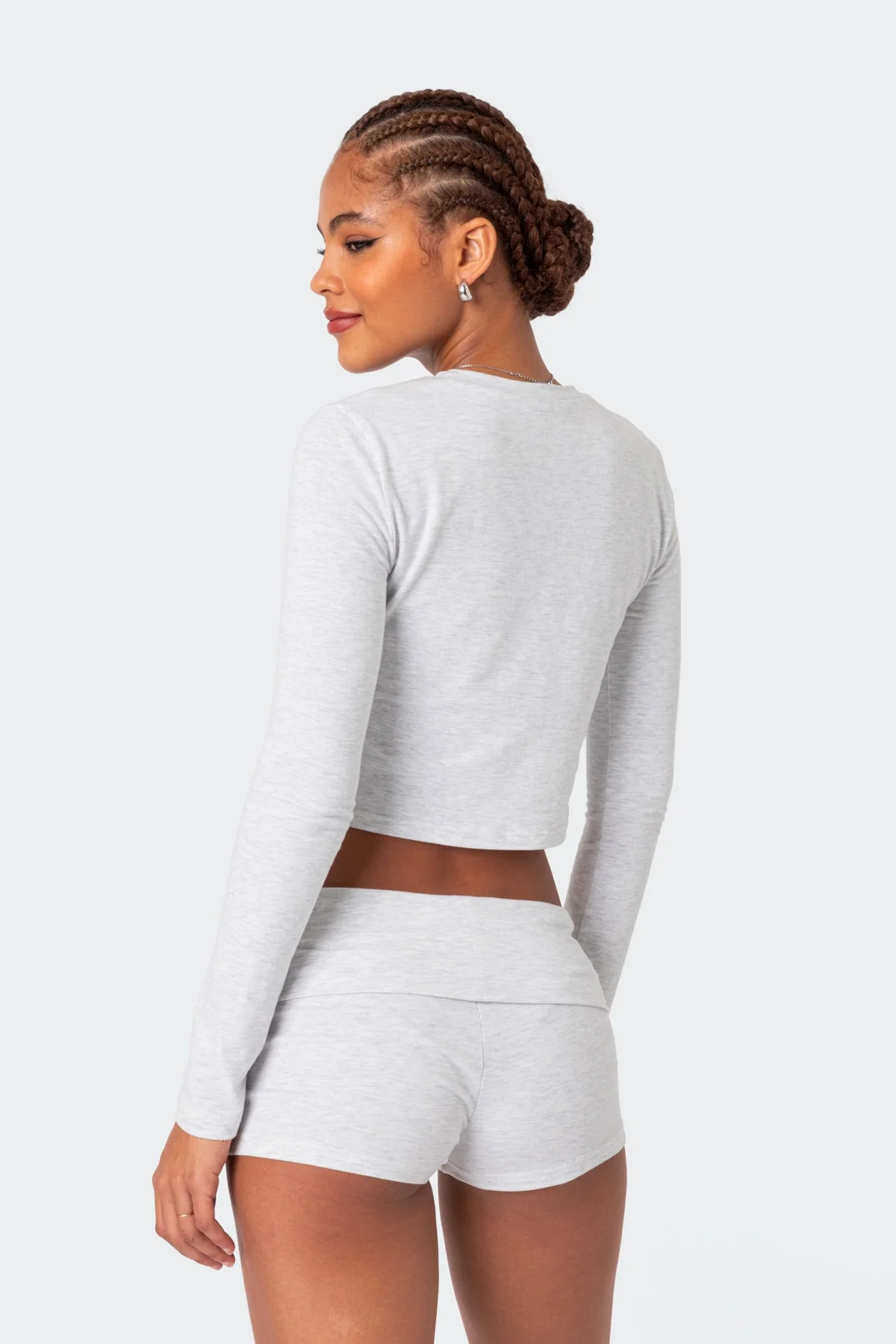 Cozy Gray Melange Long Sleeve Top for Women