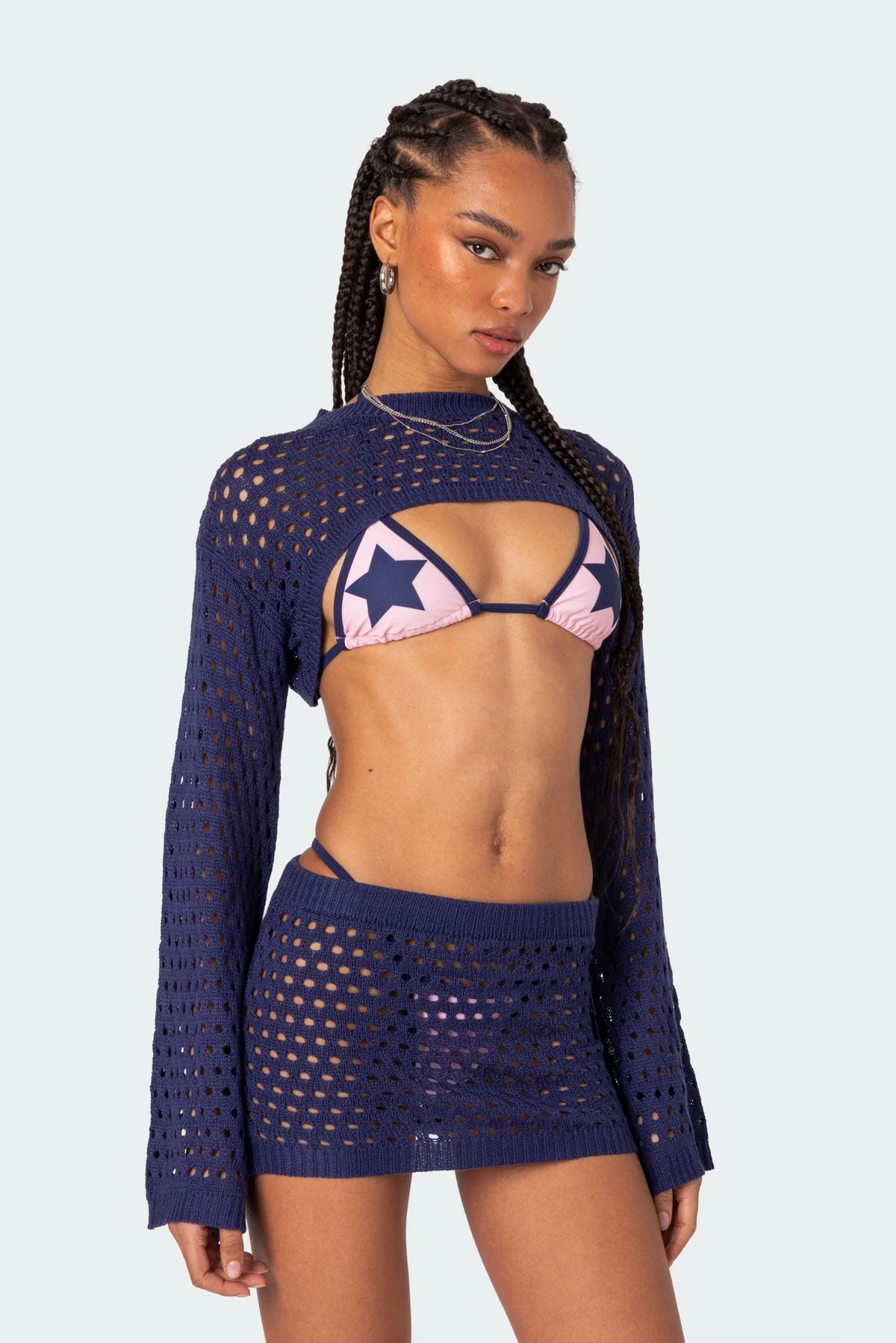 Stylish Navy Crochet Shrug Top for Women