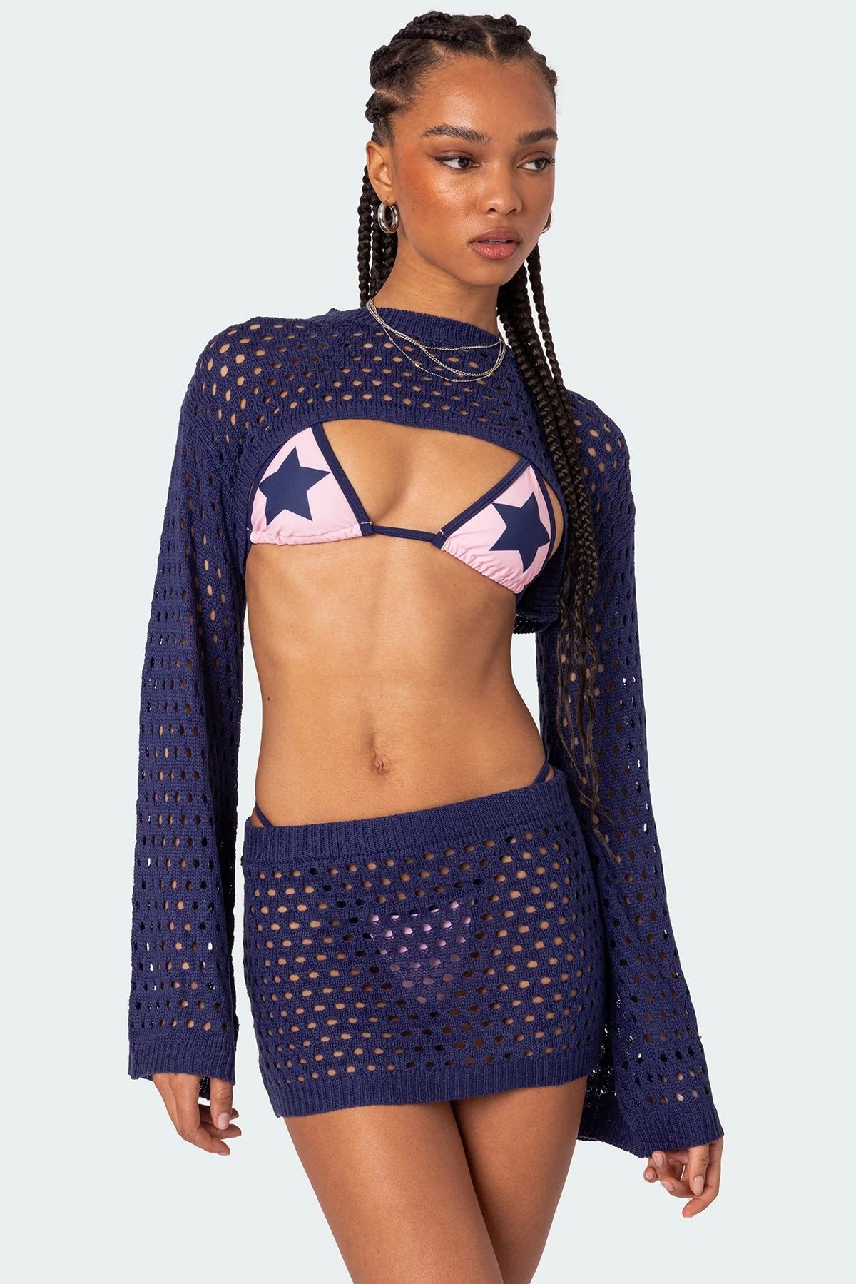 Stylish Navy Crochet Shrug Top for Women