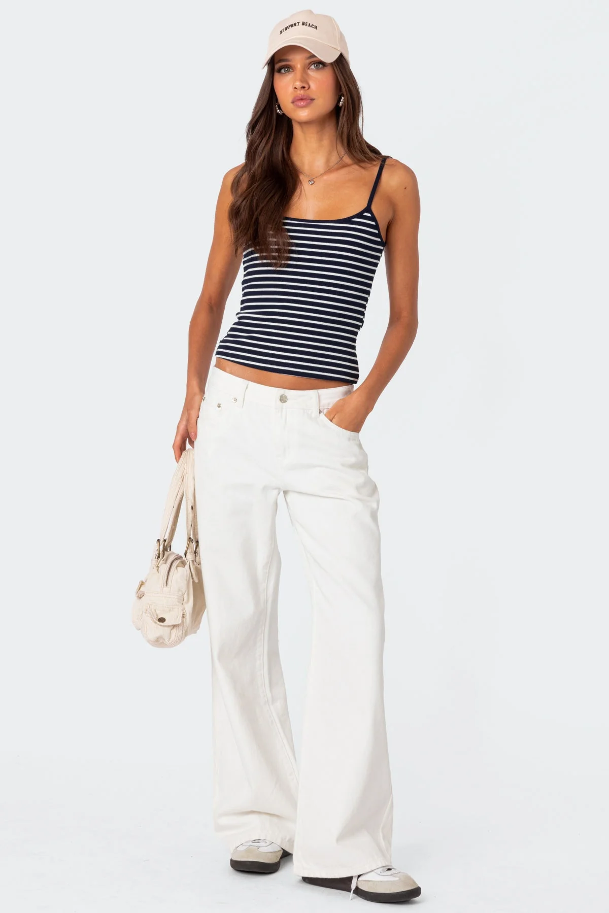 Striped Ribbed Tank Top in Navy & White - Womens Sleeveless Shirt