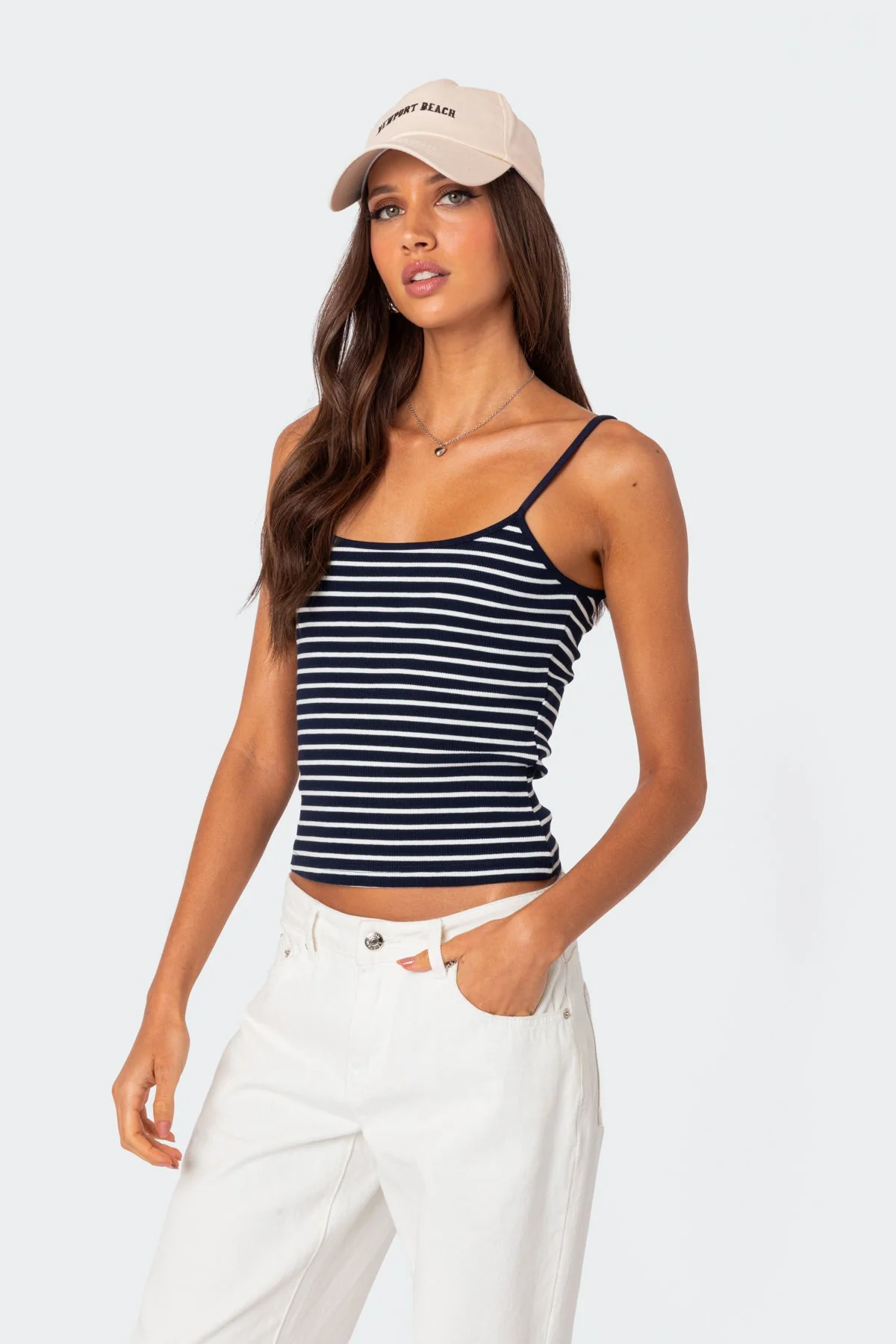 Striped Ribbed Tank Top in Navy & White - Womens Sleeveless Shirt
