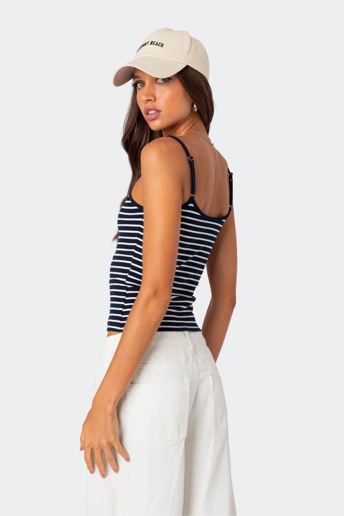 Striped Ribbed Tank Top in Navy & White - Womens Sleeveless Shirt