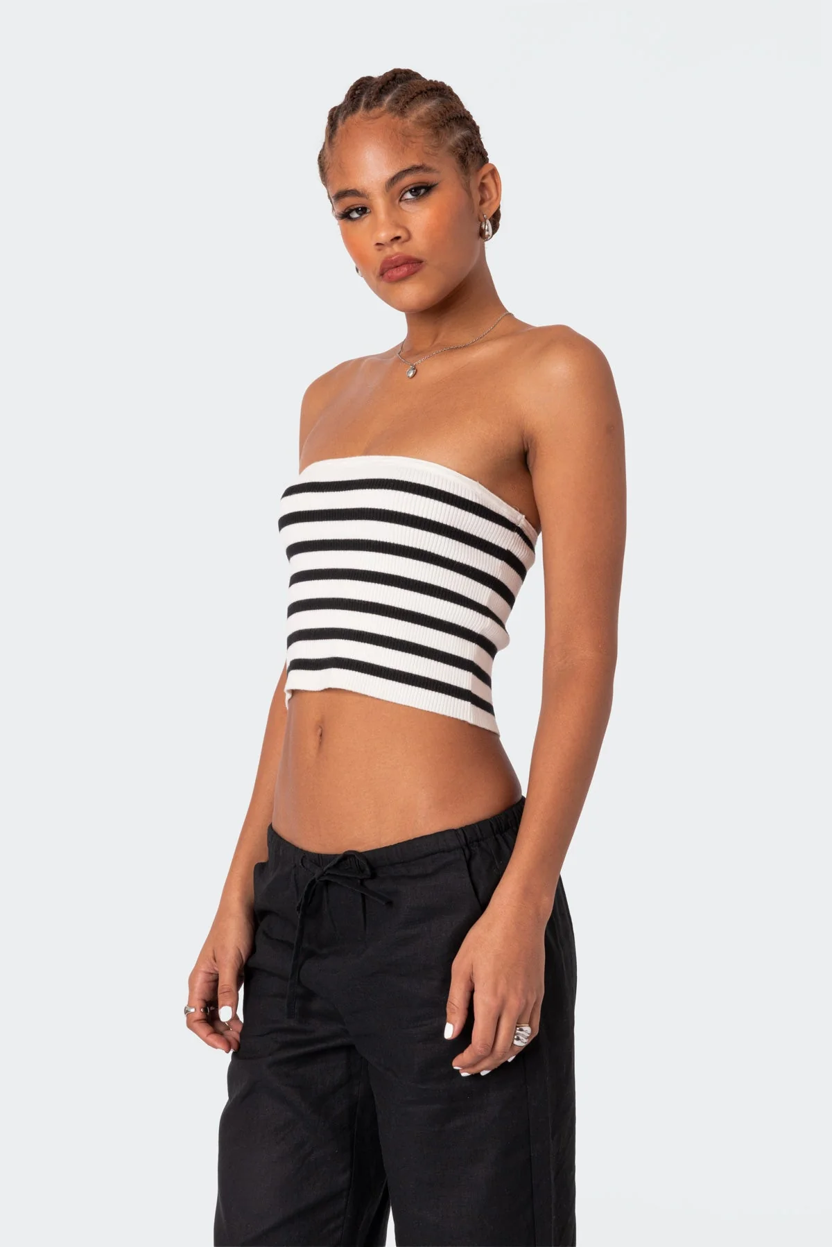 Ribbed Strapless Tube Top Black and White Lexi Style