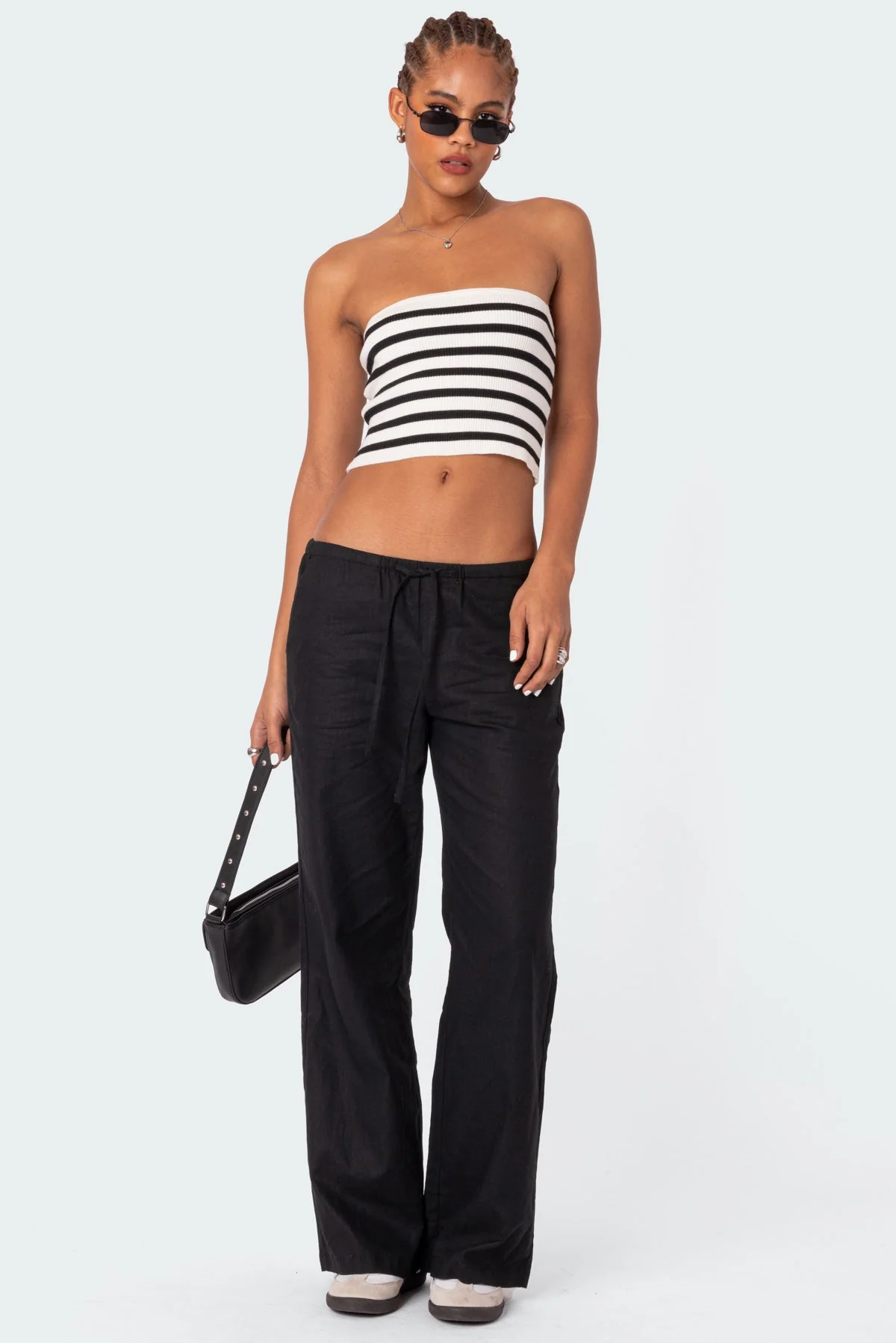 Ribbed Strapless Tube Top Black and White Lexi Style