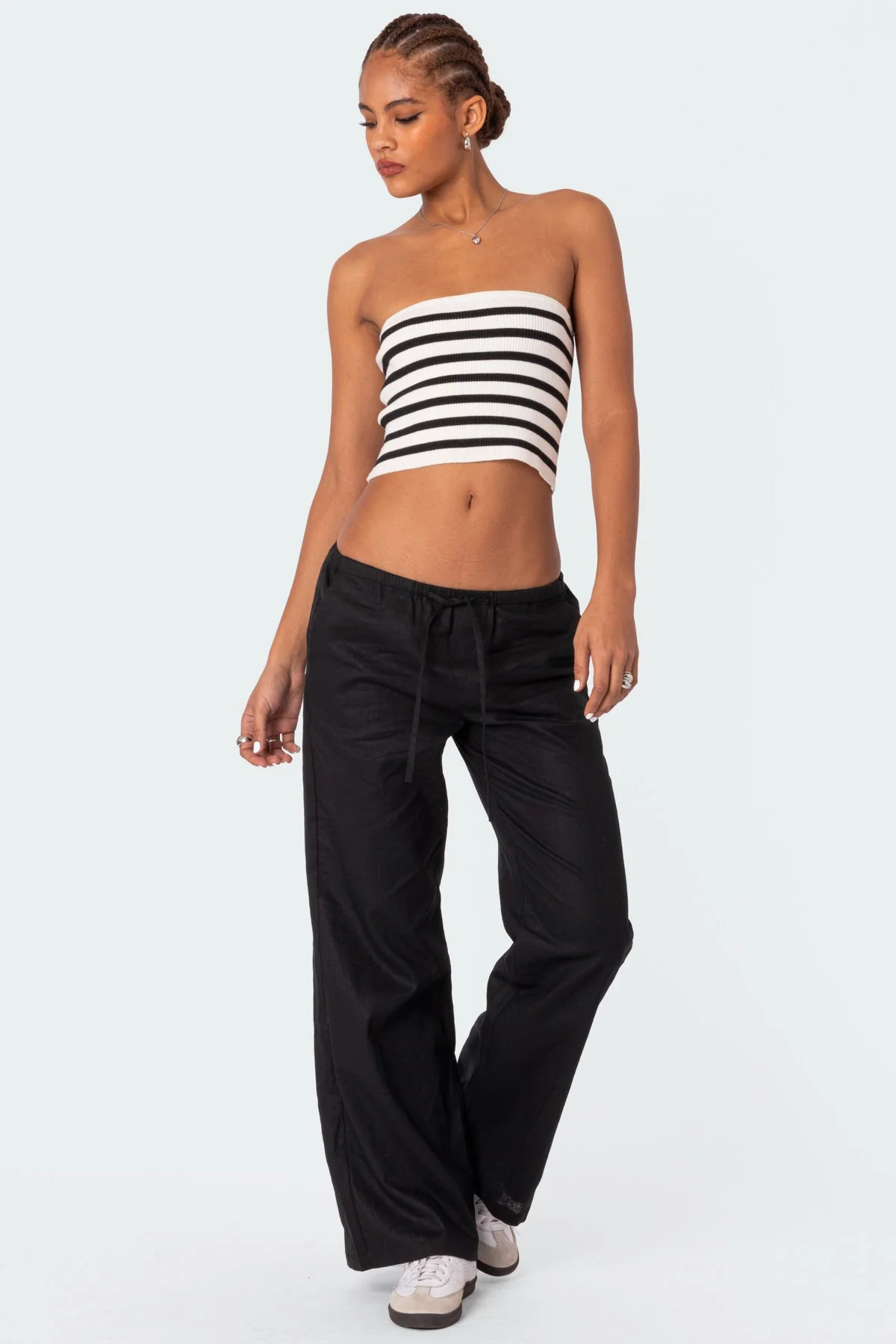 Ribbed Strapless Tube Top Black and White Lexi Style