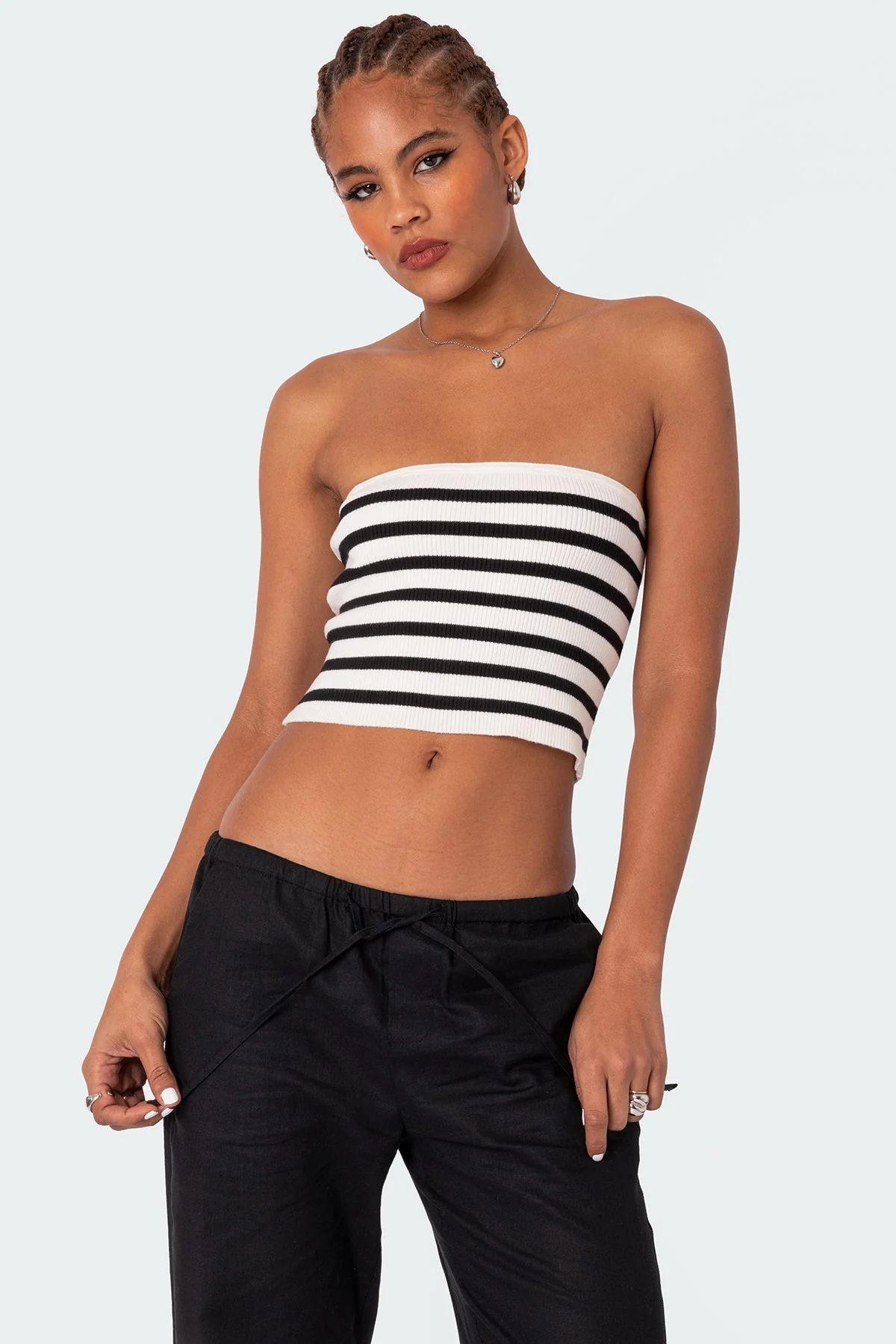 Ribbed Strapless Tube Top Black and White Lexi Style