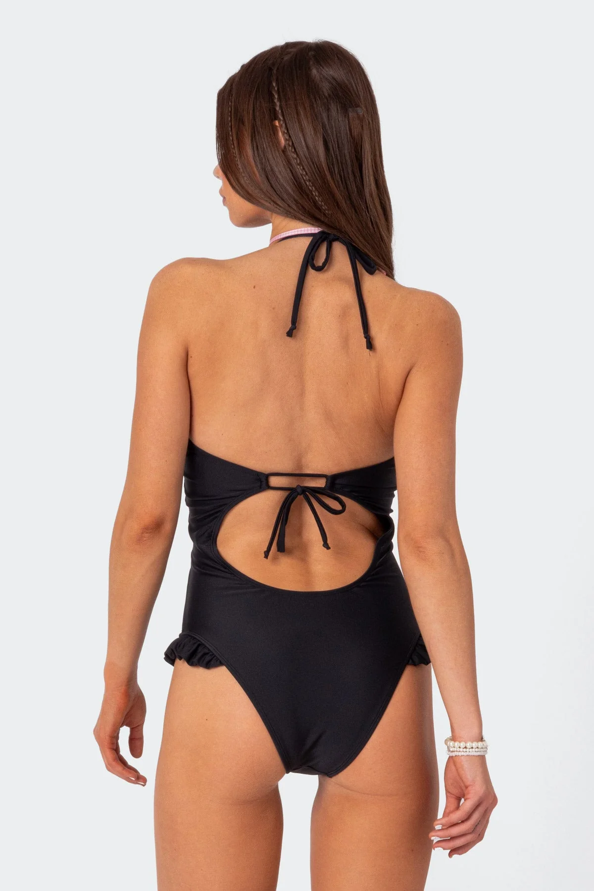 Black Cut-Out Halter One Piece Swimsuit for Women