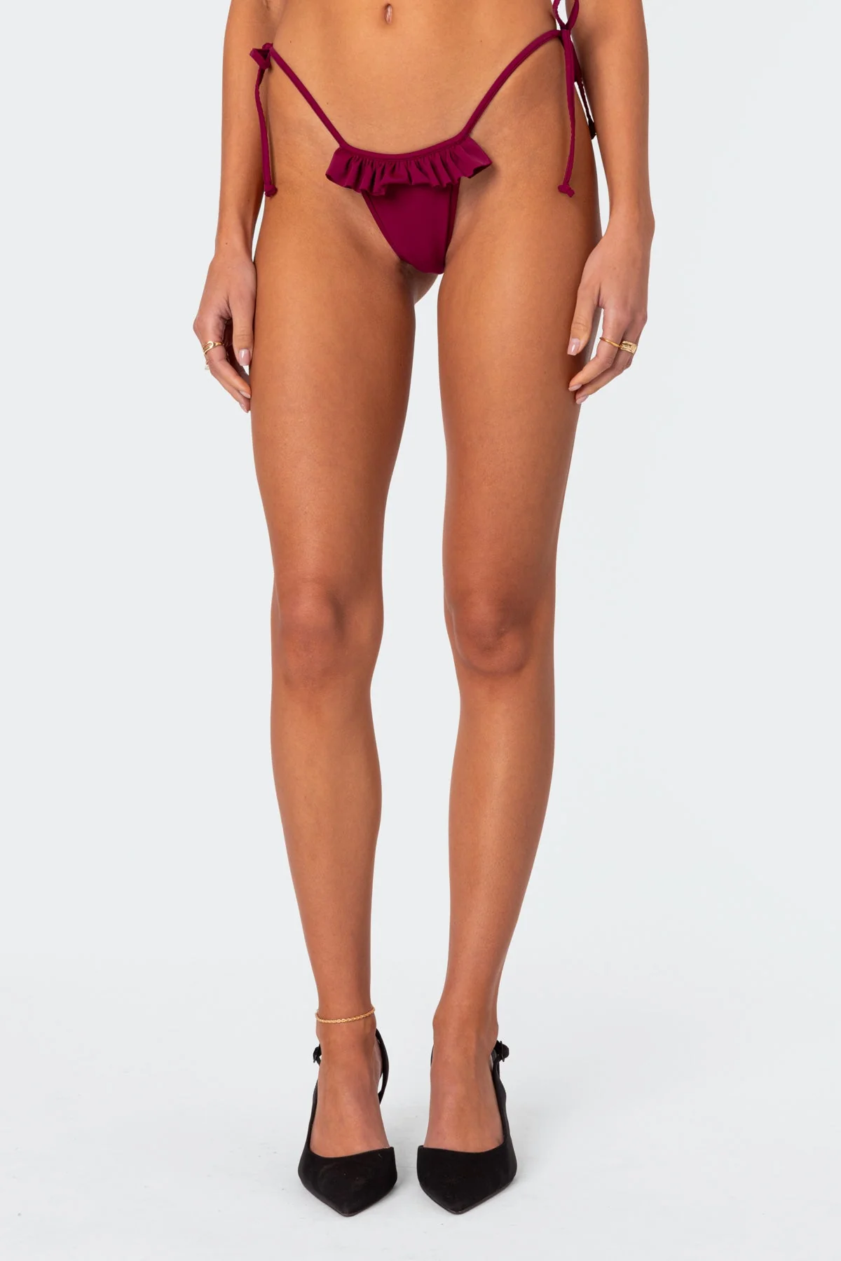 Ruffled Burgundy String Bikini Bottom