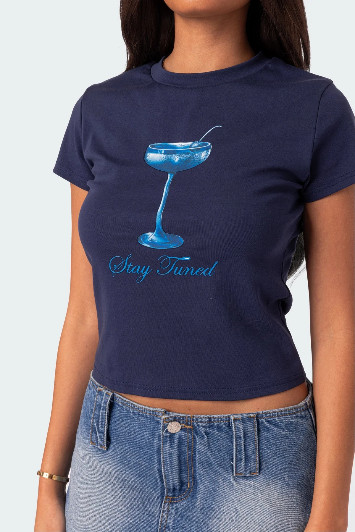 Navy Graphic Print Stay Tuned T-Shirt