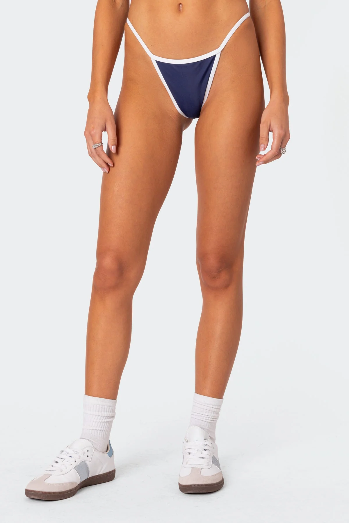 Navy Bikini Bottom Swimwear - Graphic Print, Contrast Binding