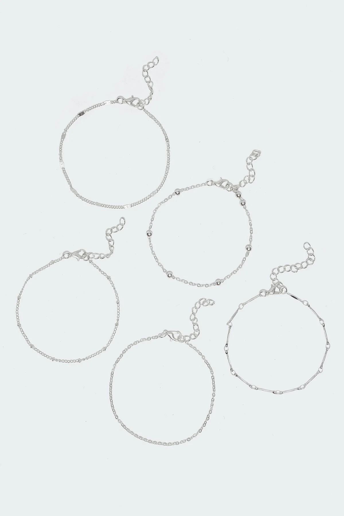 Silver Tone Metal Anklet Pack - Set of 5 Assorted Designs
