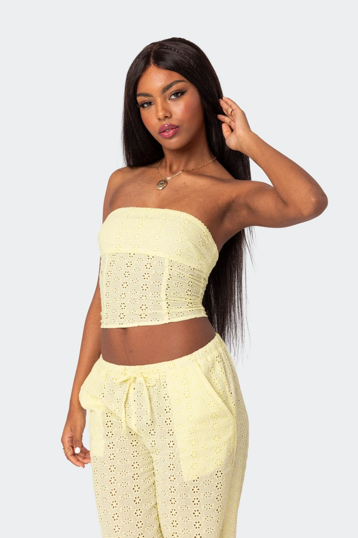 Lemon Lace-Up Cotton Corset Top