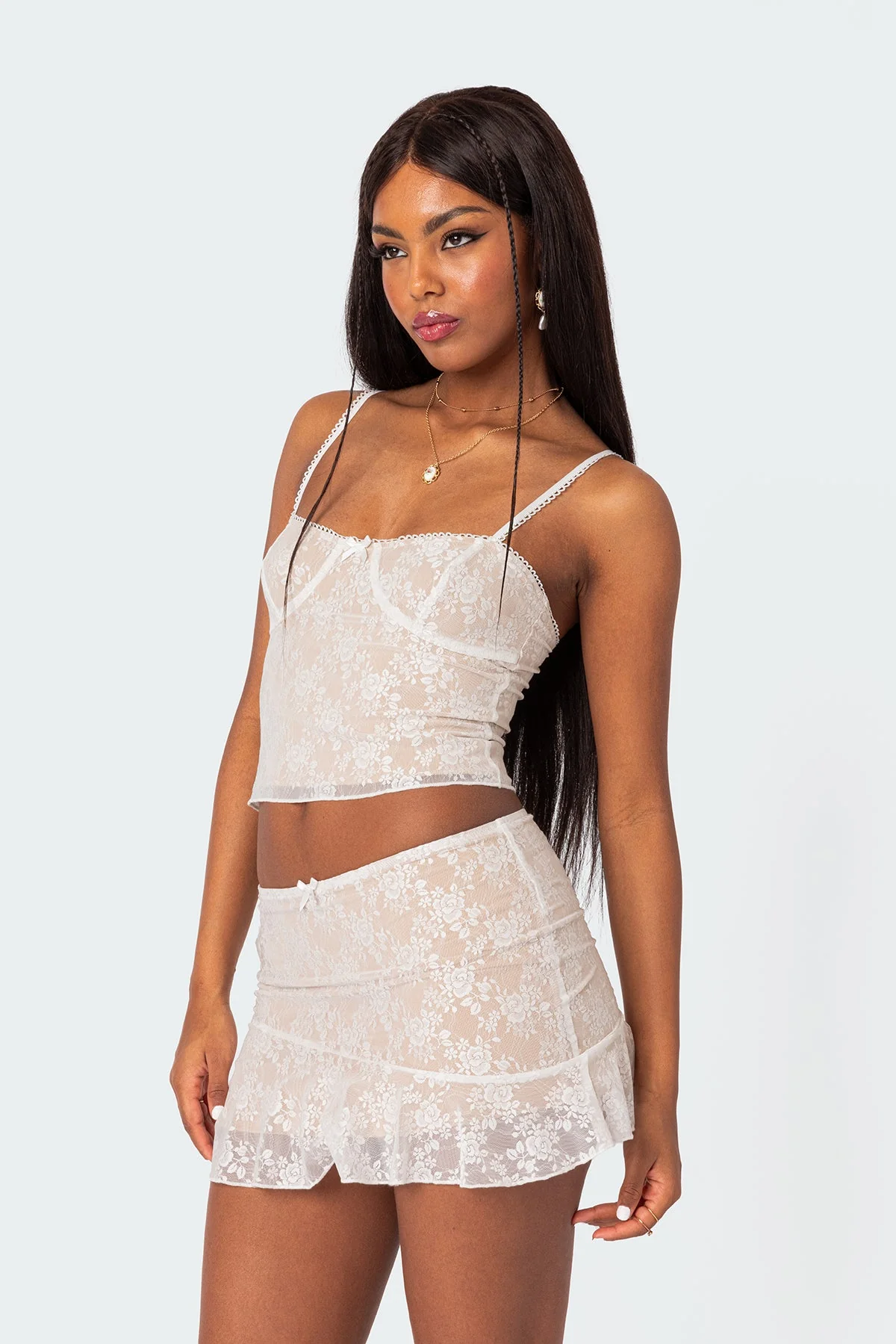 White Lace Cupped Tank Top for Women