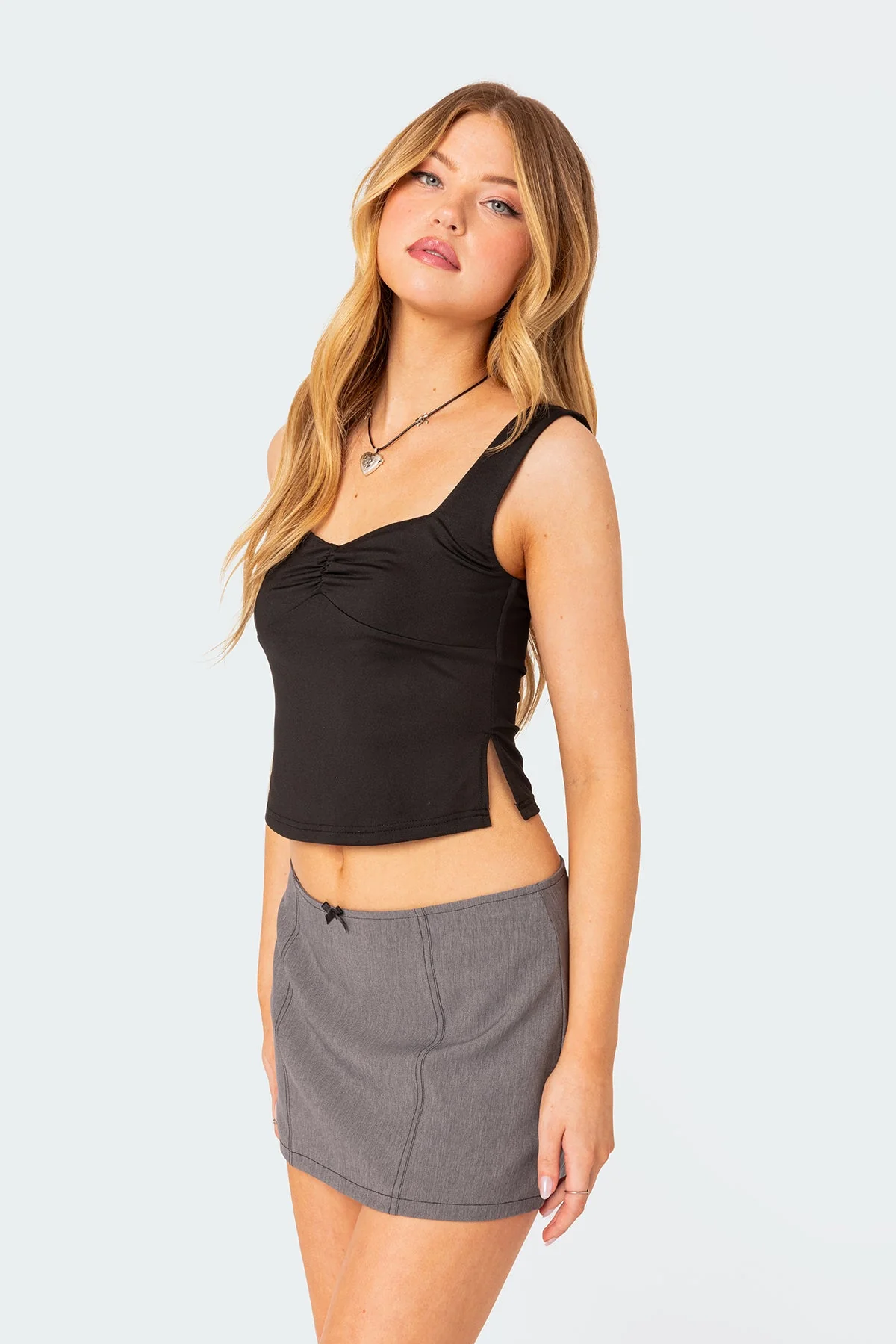 Black Sleeveless Side Slit Tank Top