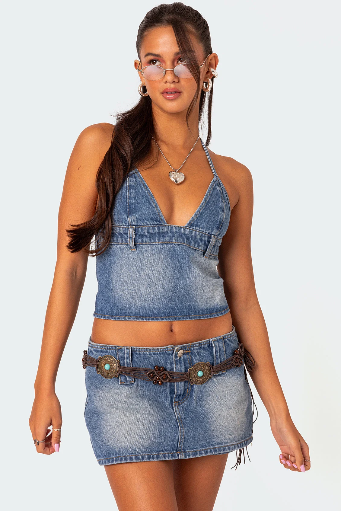 Blue Denim Halter Top for Women Summer Style