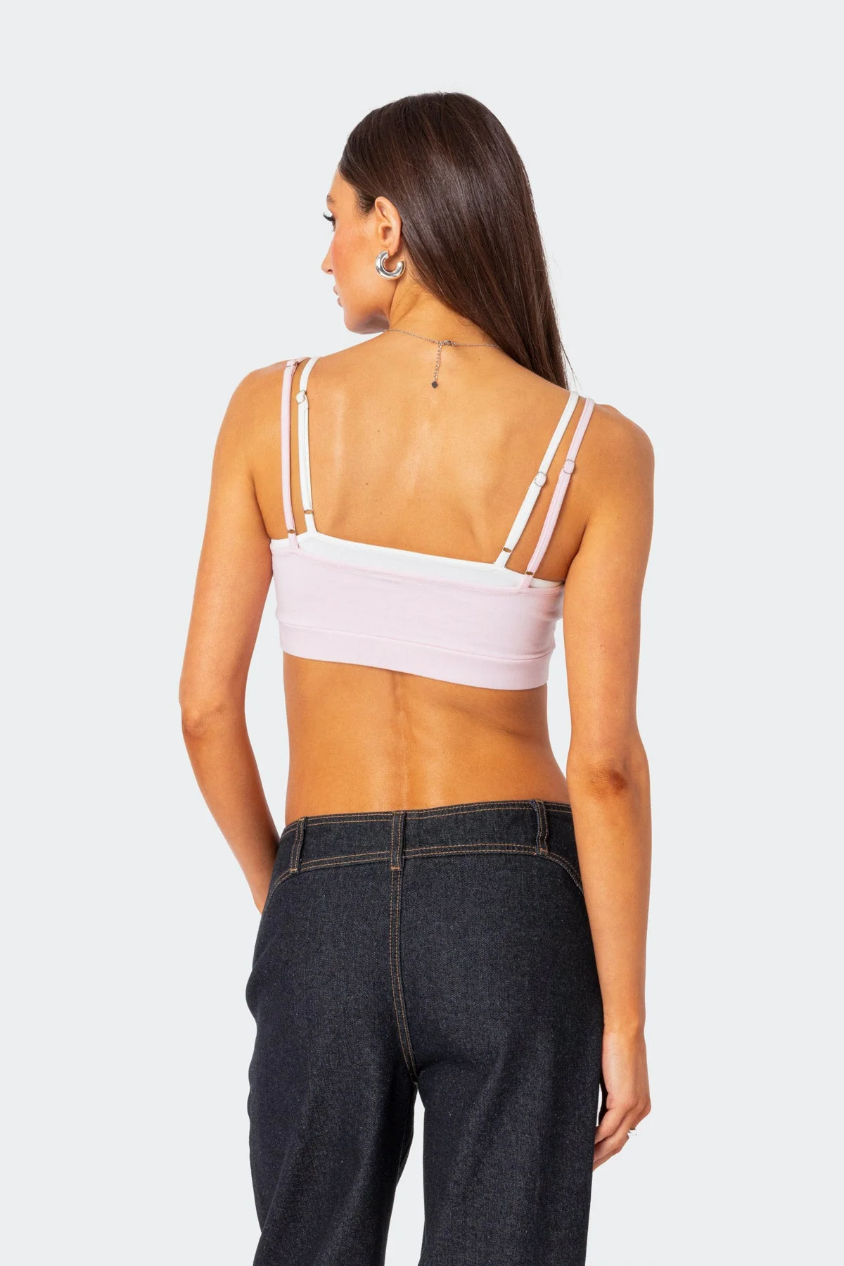 Layered Cotton Spandex Bra Top - Light Pink