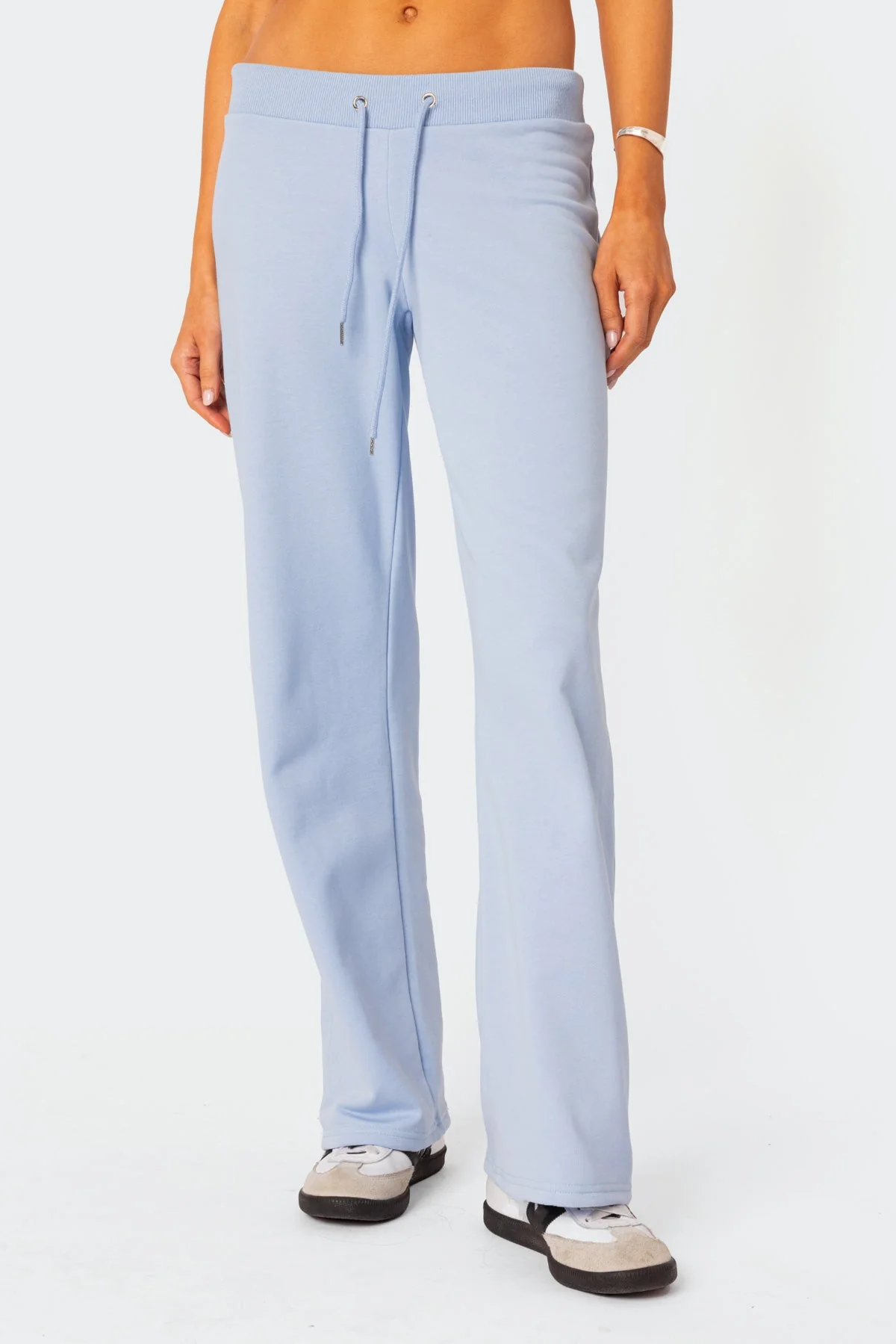 Light Blue Straight Leg Sweatpants Womens Adjustable Waist