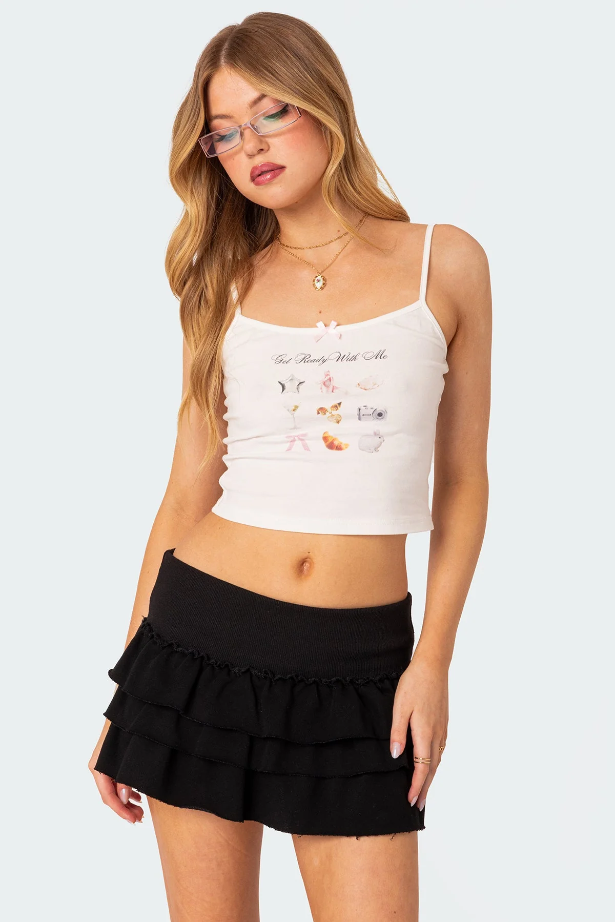 White Graphic Print Tank Top for Women