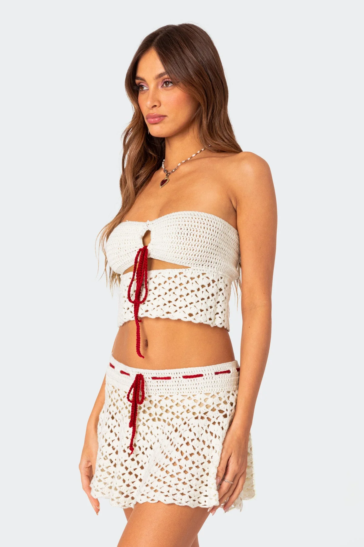 White Crochet Strapless Crop Top