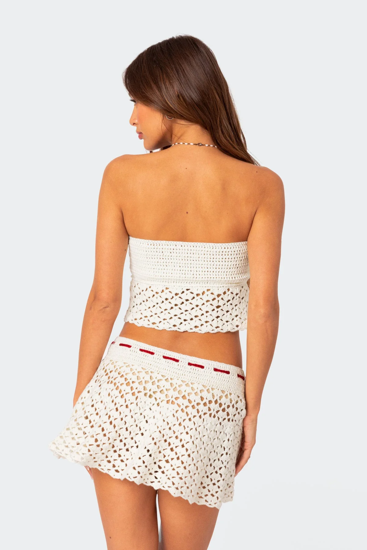 White Crochet Strapless Crop Top
