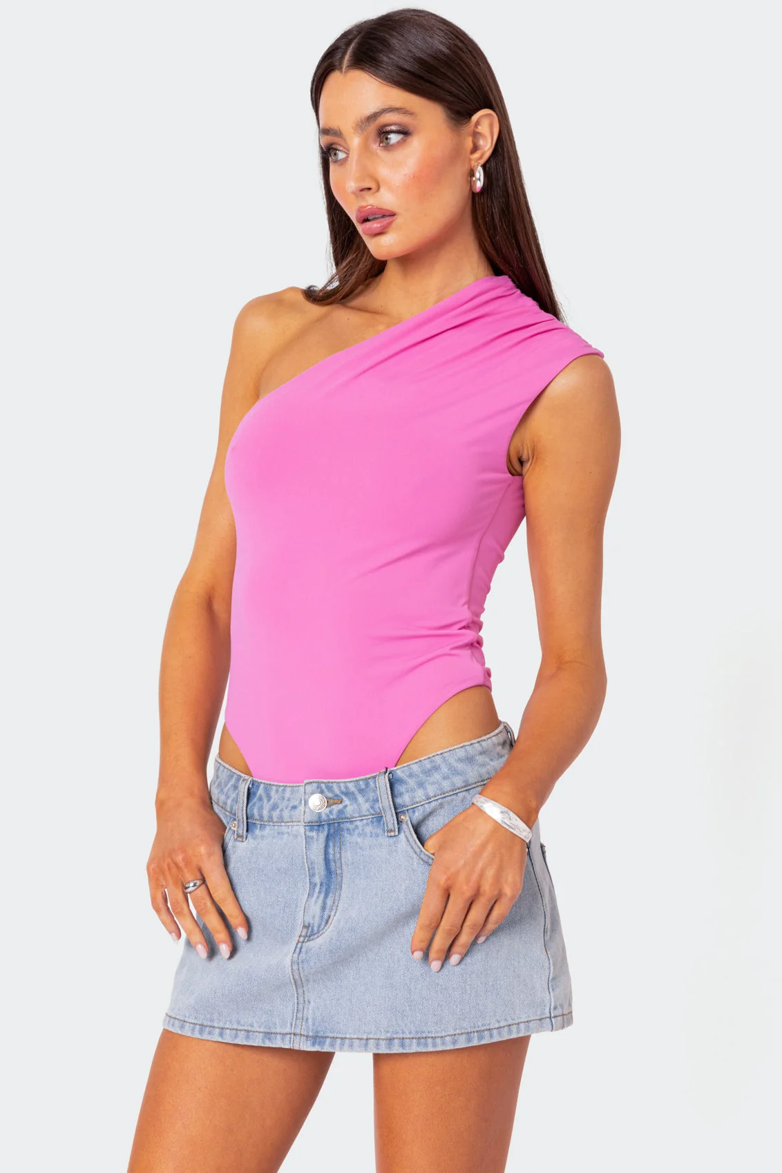 Pink One Shoulder Bodysuit - Stylish Feminine Charm