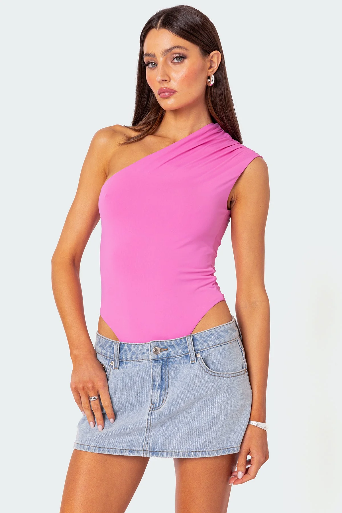 Pink One Shoulder Bodysuit - Stylish Feminine Charm