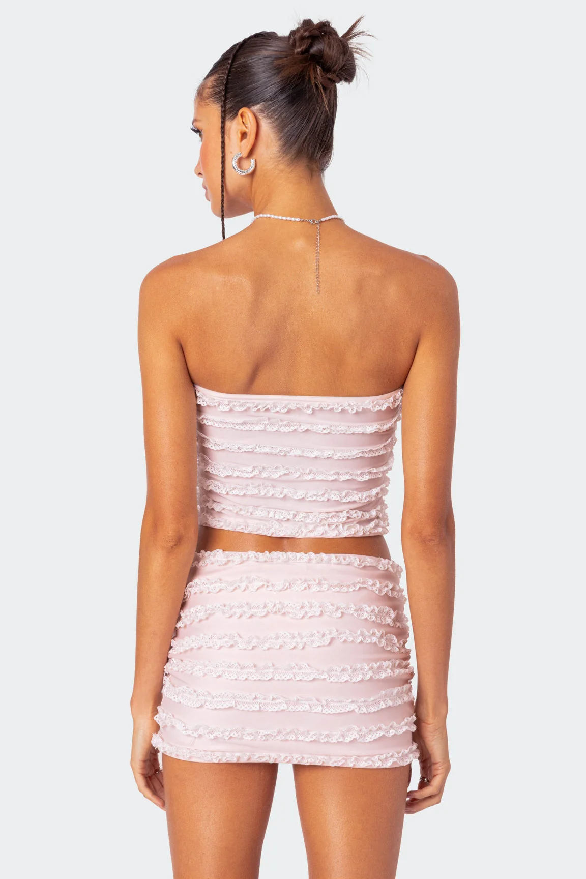 Light Pink Ruffled Strapless Top Set