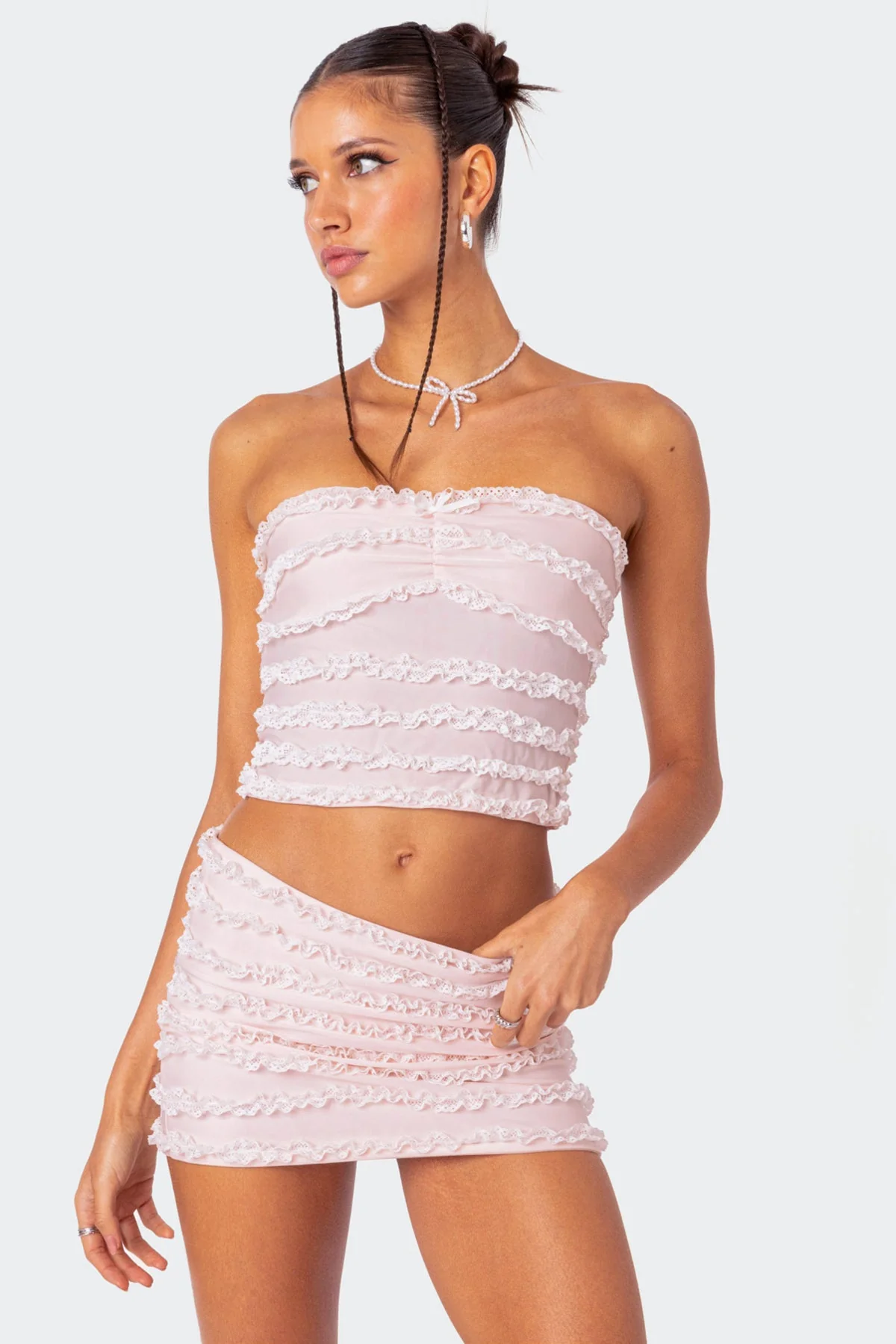 Light Pink Ruffled Strapless Top Set