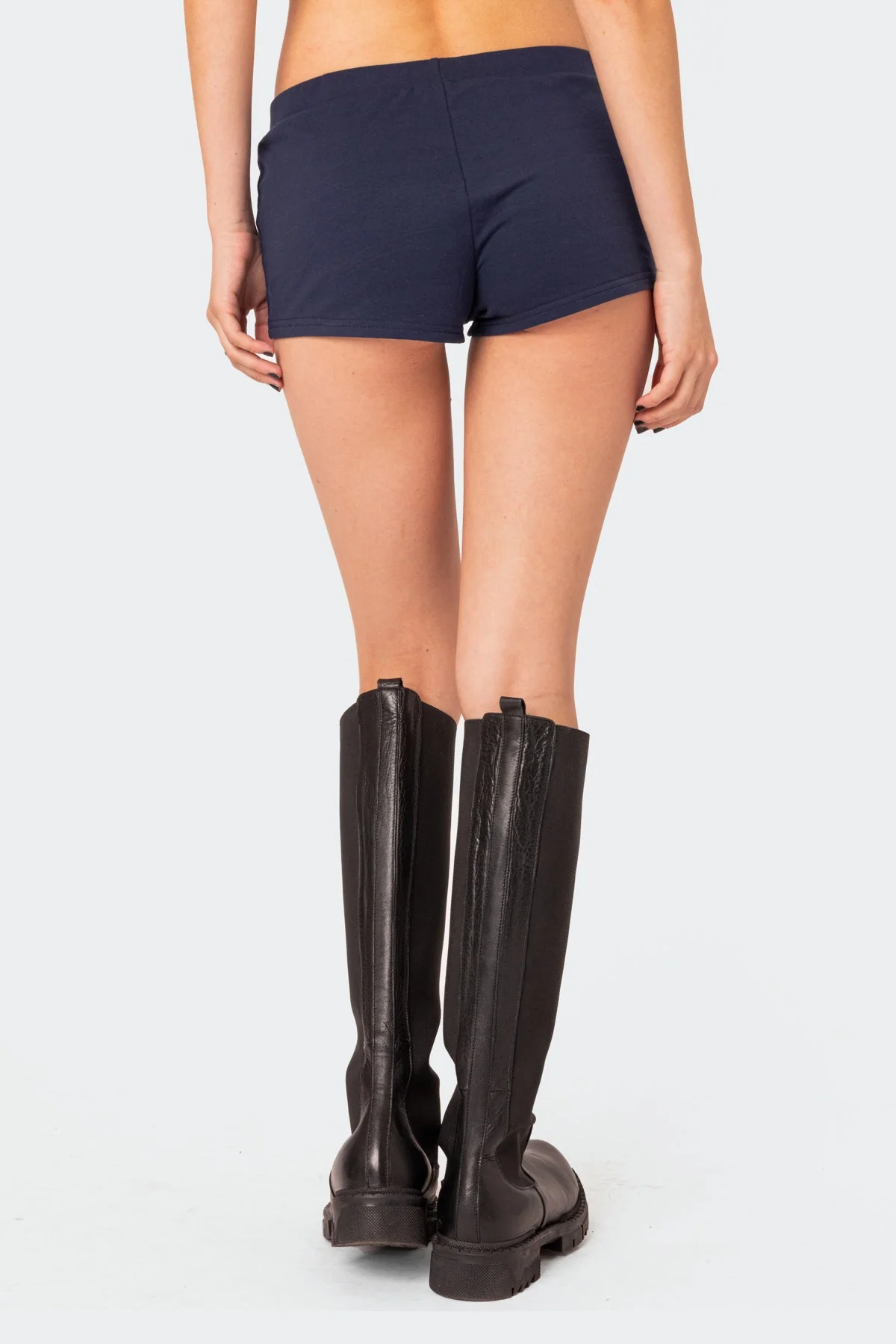 Navy Graphic Micro Shorts Set Button Front Detail - Womens Fashion