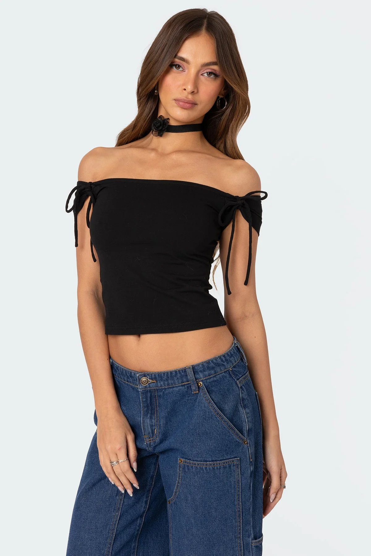 Jess Black Off Shoulder Top Womens Loose Fit Style