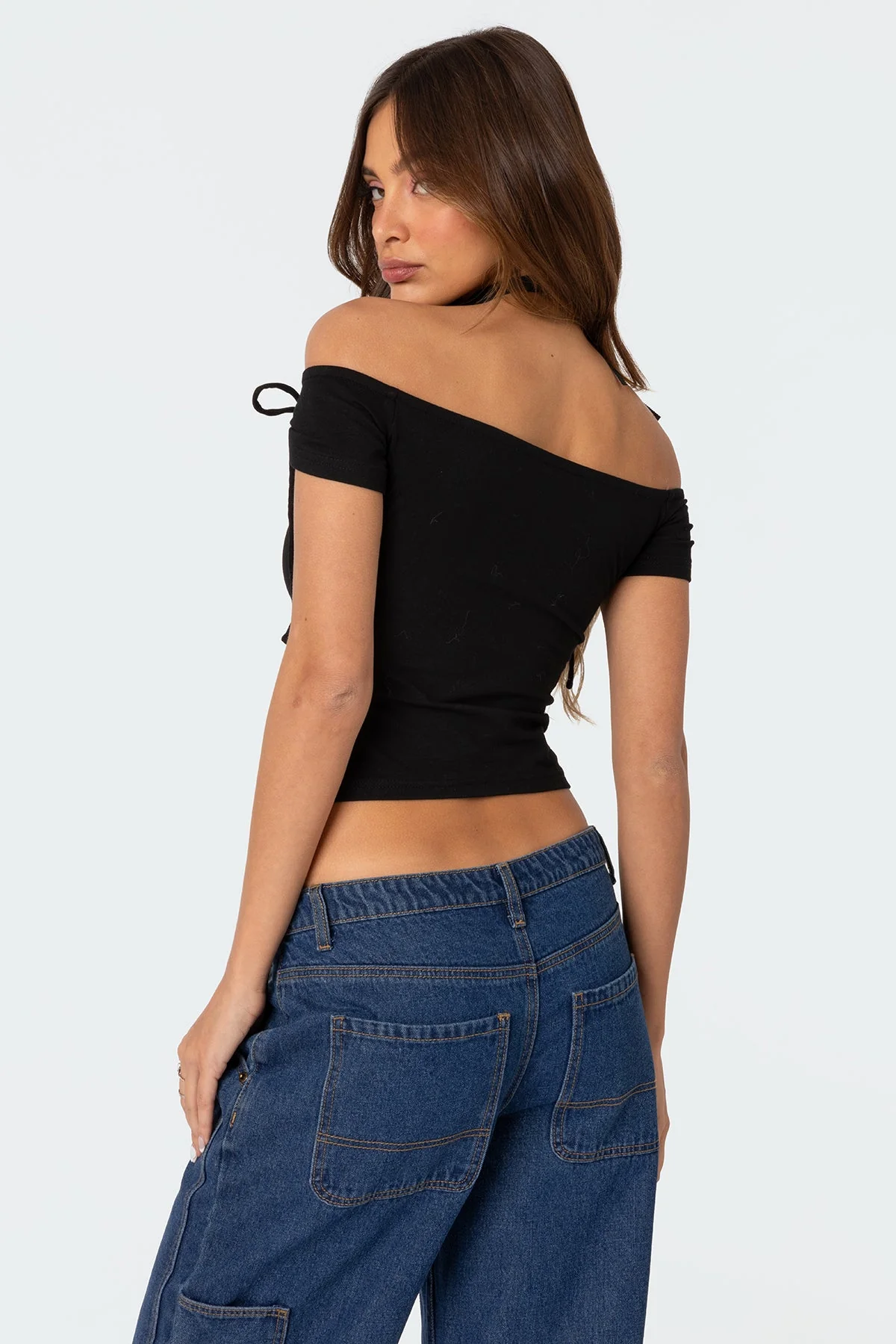 Jess Black Off Shoulder Top Womens Loose Fit Style