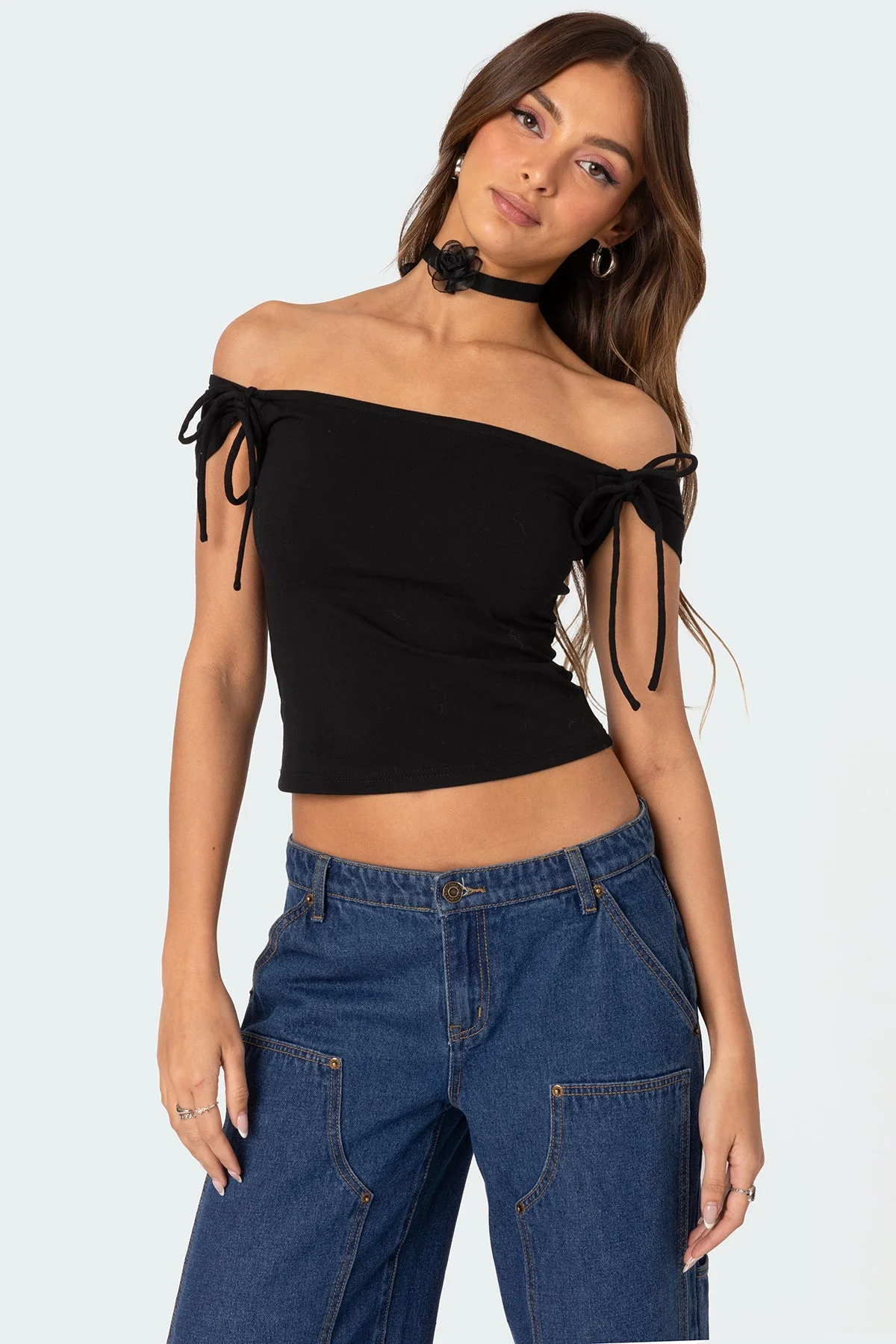 Jess Black Off Shoulder Top Womens Loose Fit Style