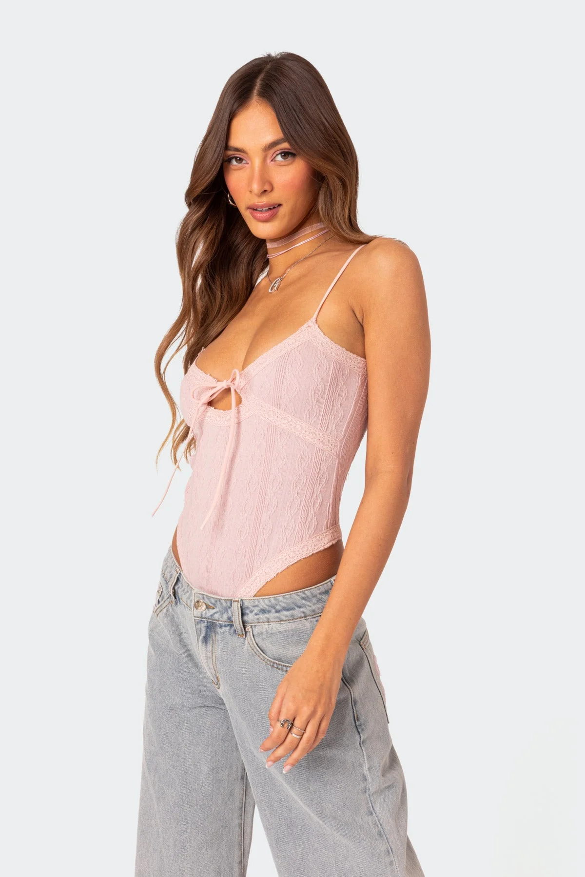Pink Knit Bodysuit with Cut-Out Details