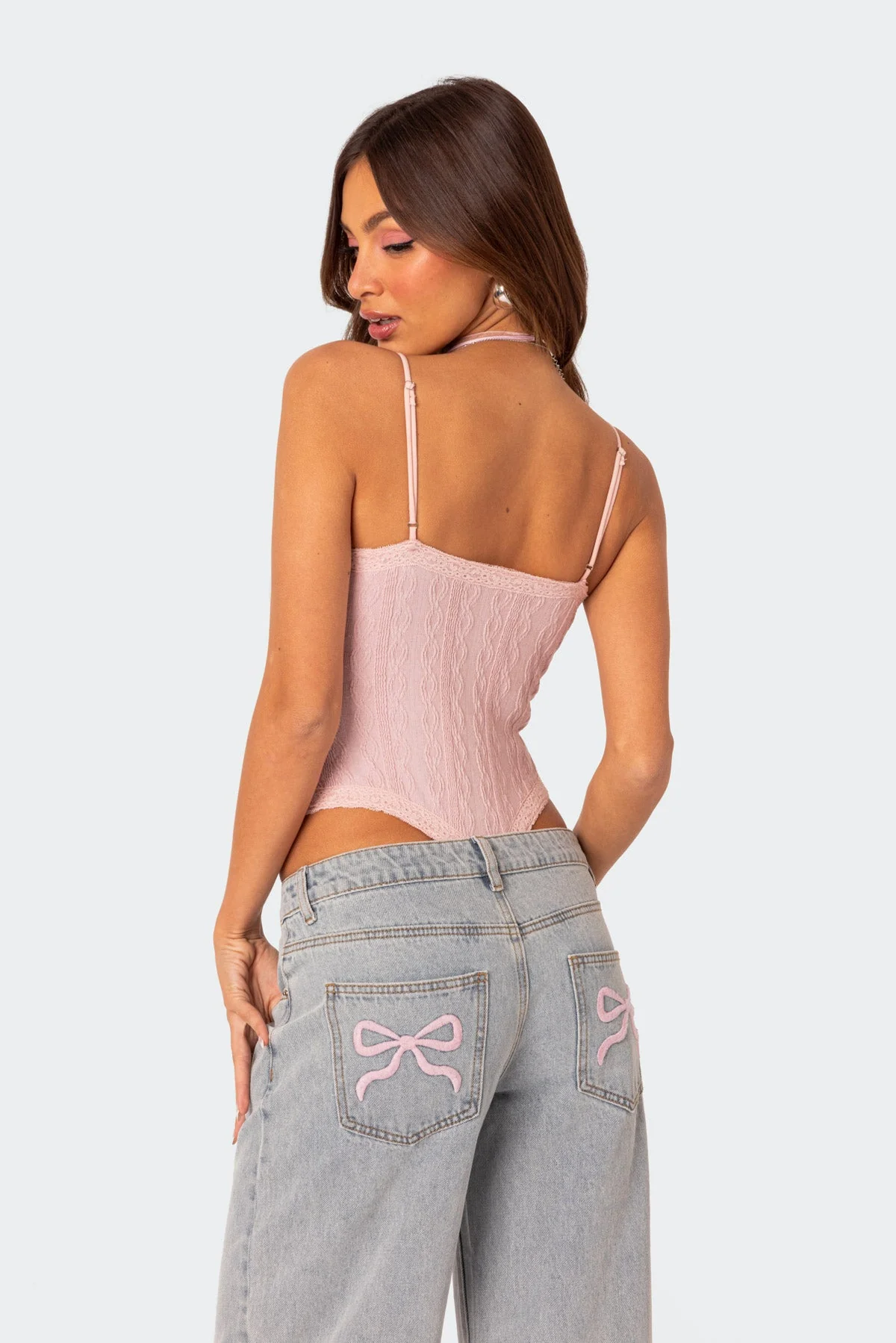 Pink Knit Bodysuit with Cut-Out Details