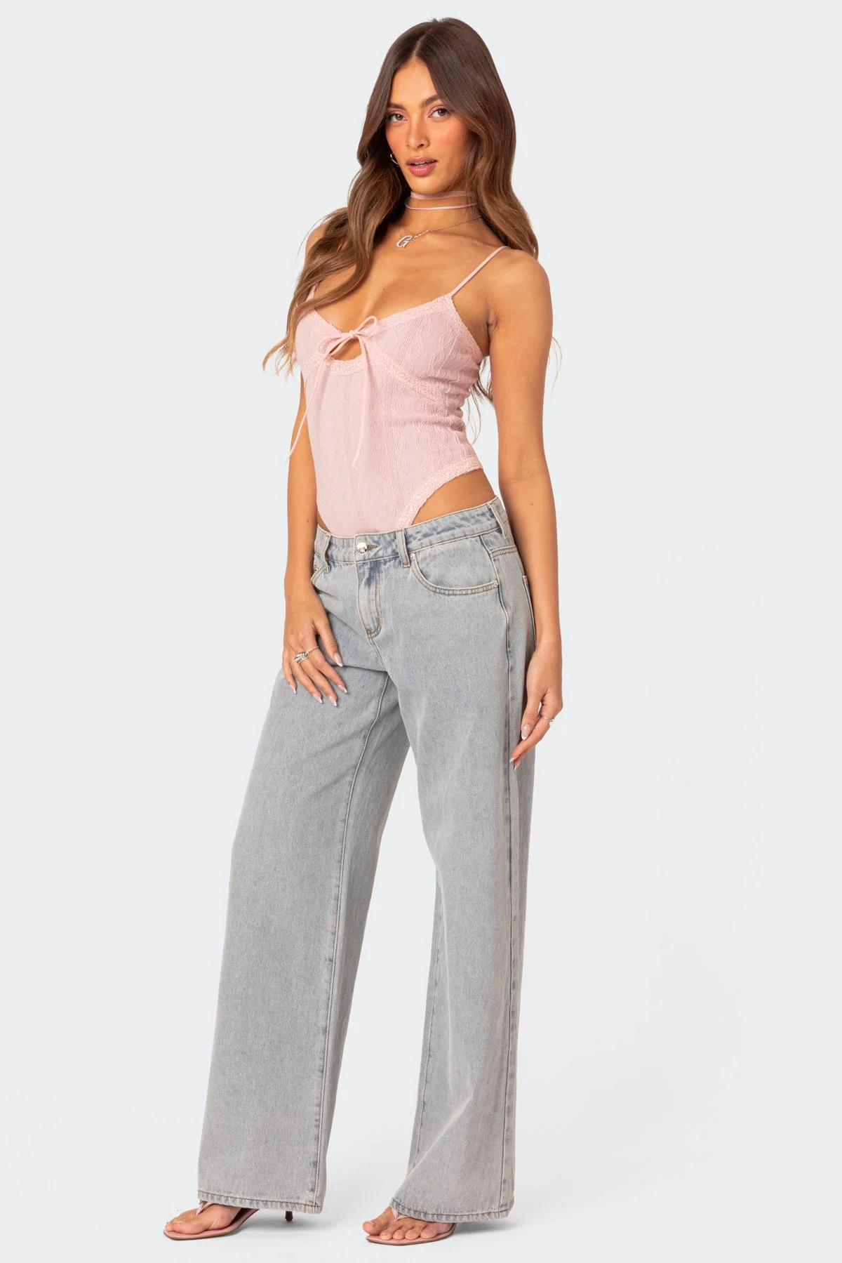 Pink Knit Bodysuit with Cut-Out Details