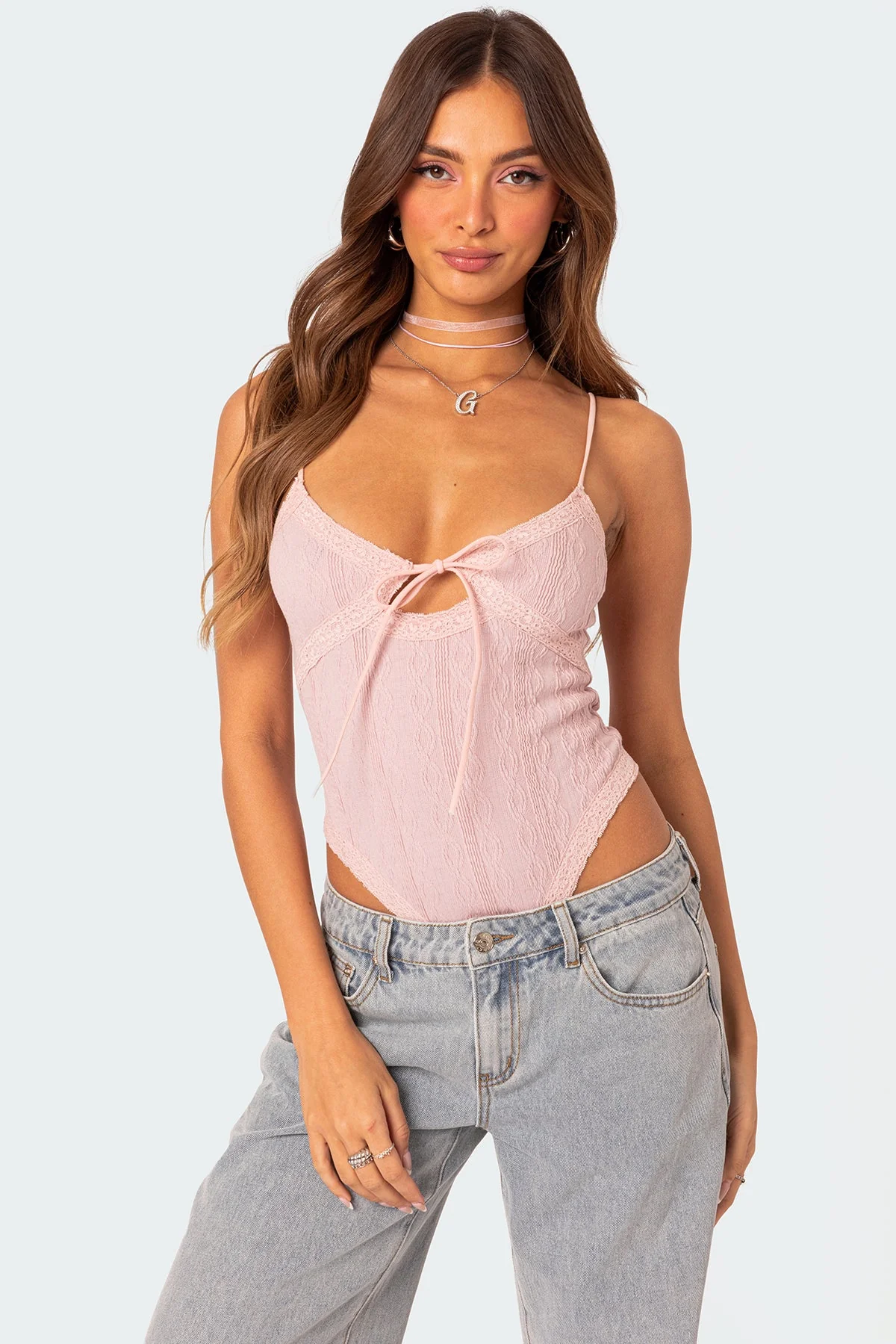 Pink Knit Bodysuit with Cut-Out Details