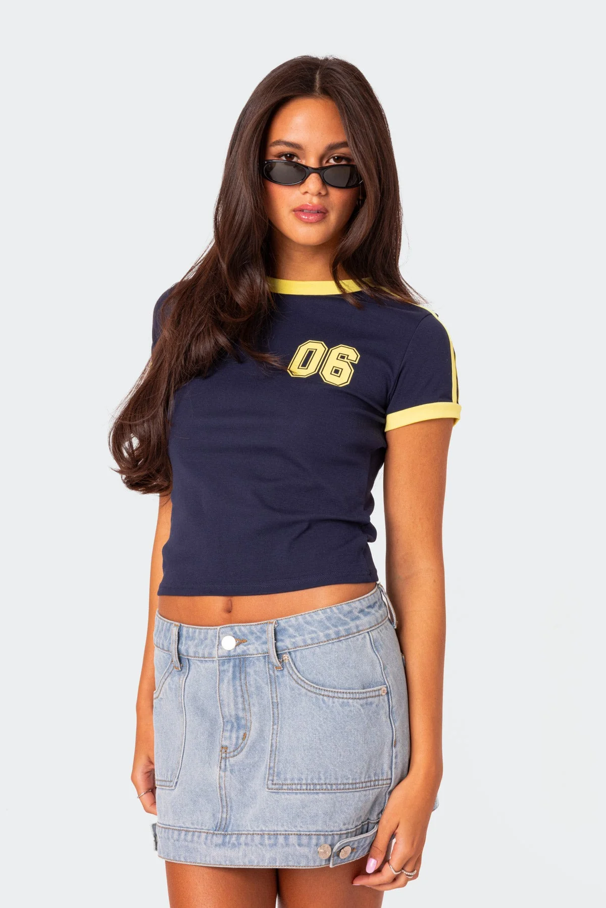 Navy Contrast T-Shirt with Stripe Detailing