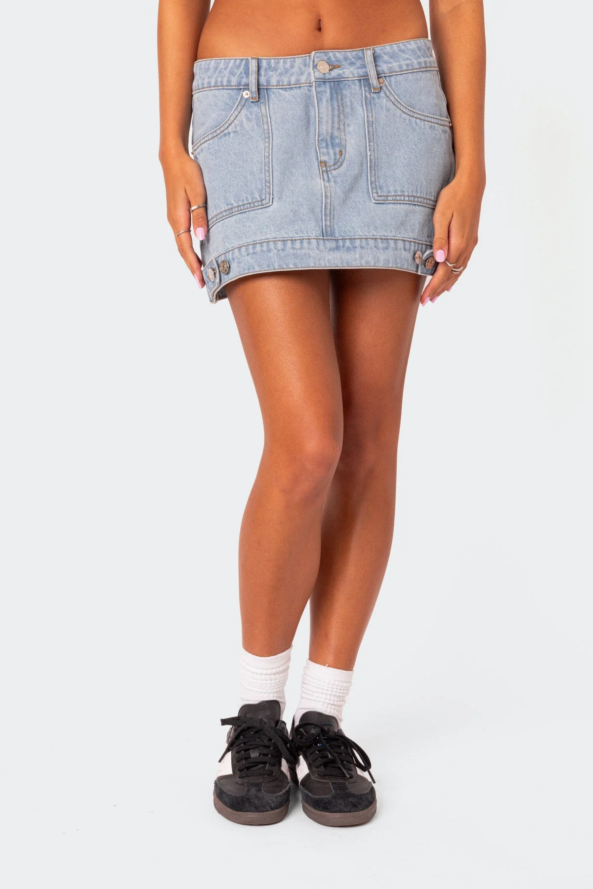 Light Blue Denim Mini Skirt - Womens Casual Wear