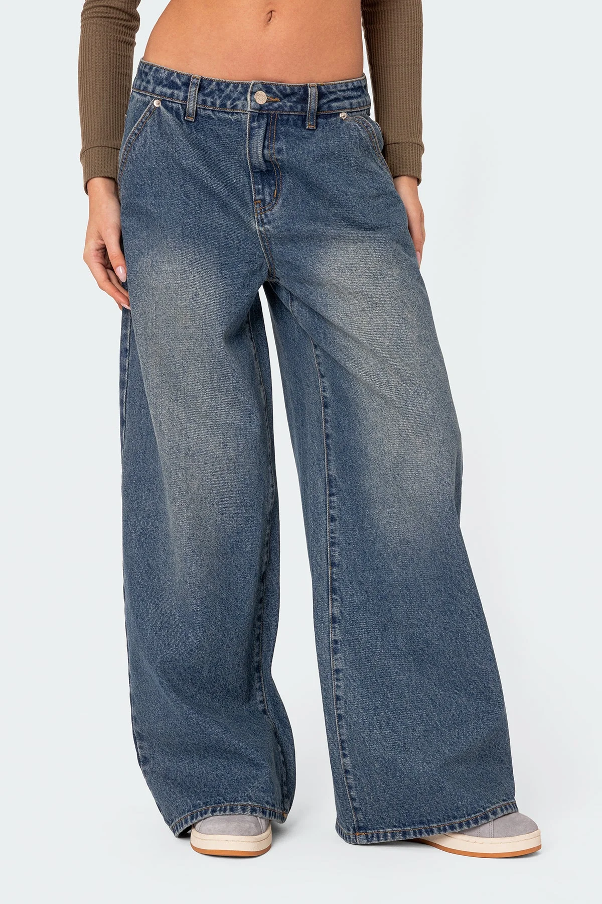 Blue Denim Baggy Wide Leg Jeans for Women