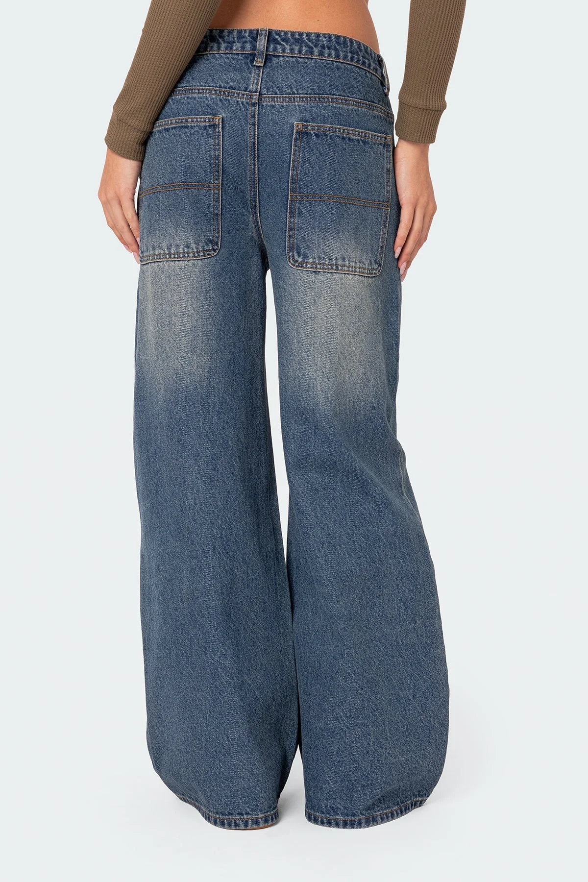 Blue Denim Baggy Wide Leg Jeans for Women
