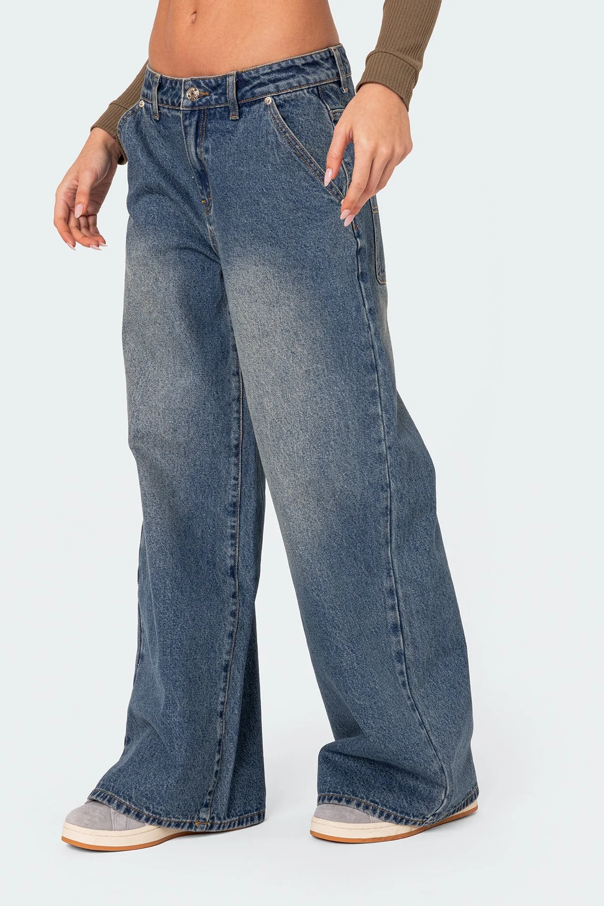 Blue Denim Baggy Wide Leg Jeans for Women