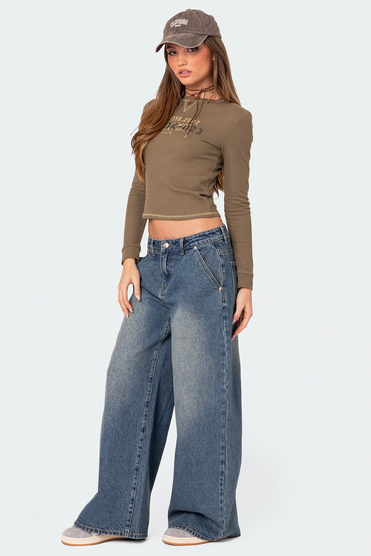 Blue Denim Baggy Wide Leg Jeans for Women