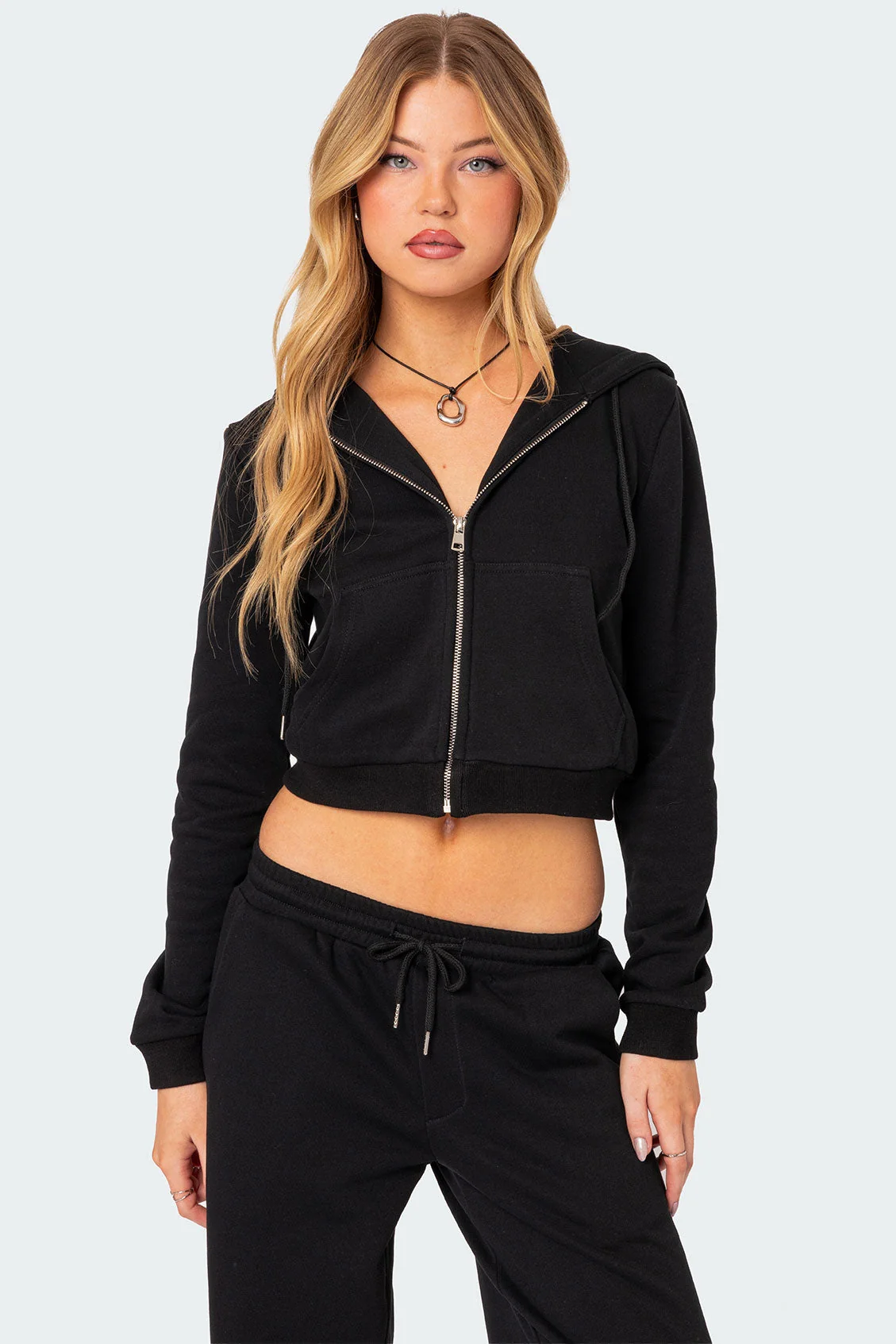 Black Zip Front Cotton Hoodie | Stylish Womens Outerwear