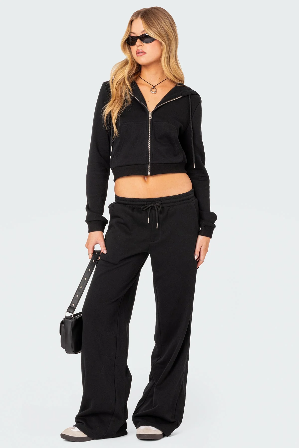 Womens Black Cotton Straight Leg Sweatpants