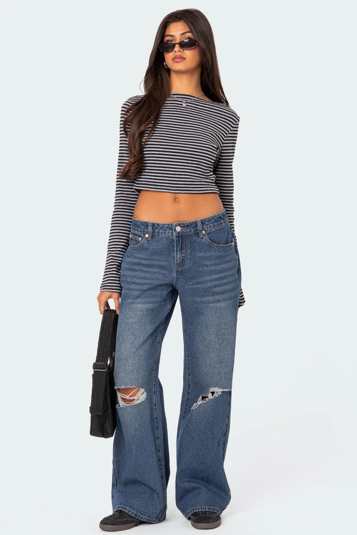 Indigo Distressed Denim Low Rise Jeans