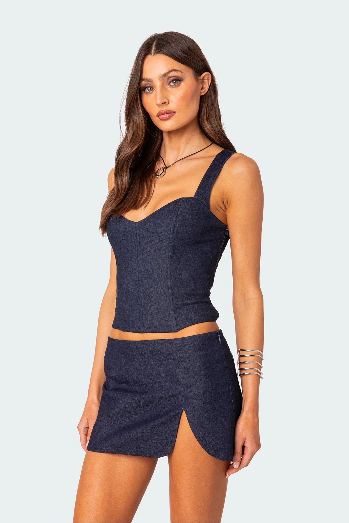 Denim Lace-Up Corset in Dark Blue | Womens Evening Wear